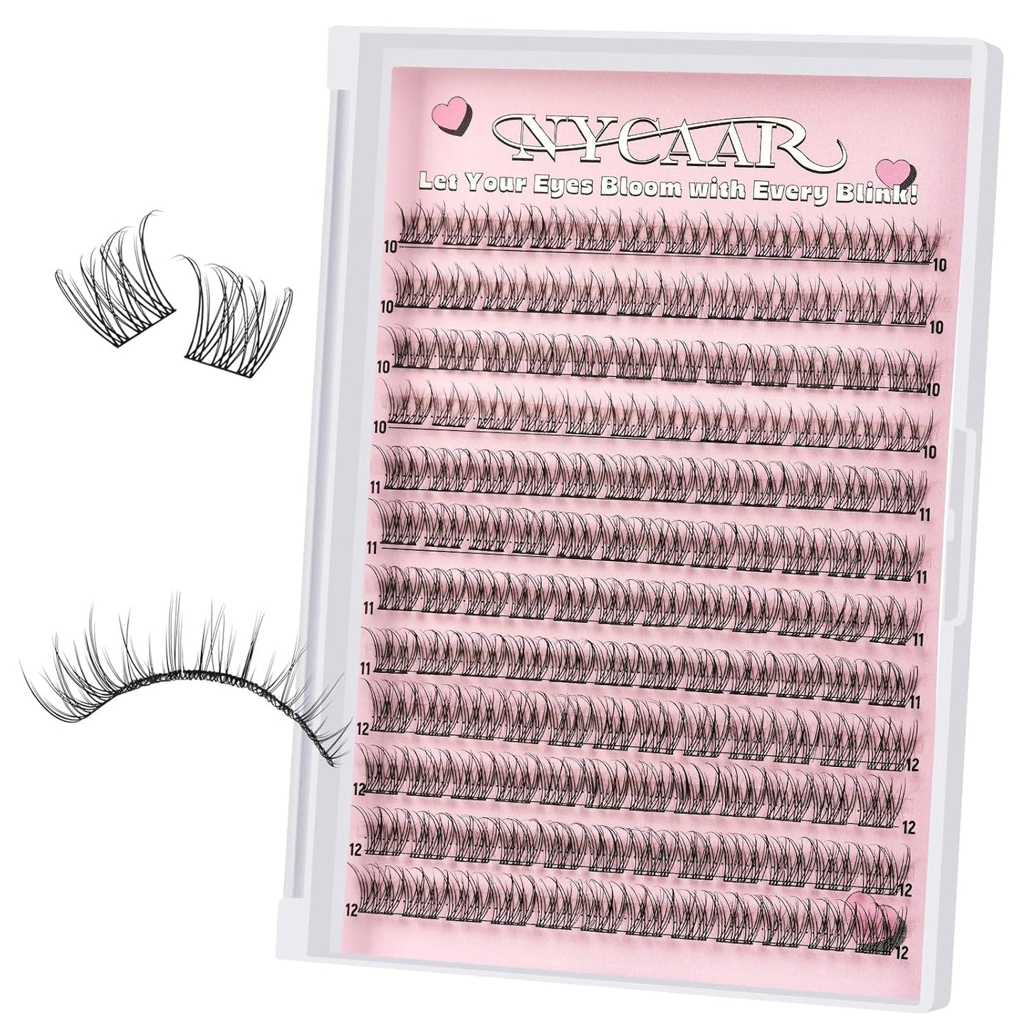 Natural Eyelash Clusters - 144pcs Wispy Lash Extensions | C Curl, Invisible Band, 8-16mm for Beginners