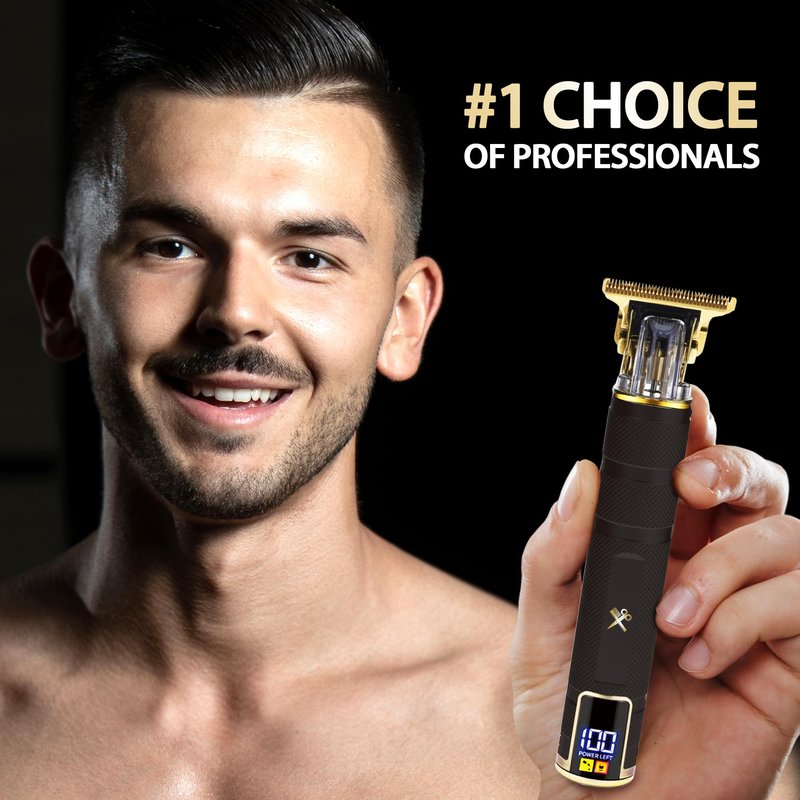 Cutting Edge T-Blade Trimmer for Men, Hypoallergenic T-Blade Trimmer with 4 Guide Combs (1mm, 2mm, 3mm, 4mm) LCD Screen, Rechargeable 120 Minute Run-Time, Bump-Free & Irritation-Free, Ergonomic Design