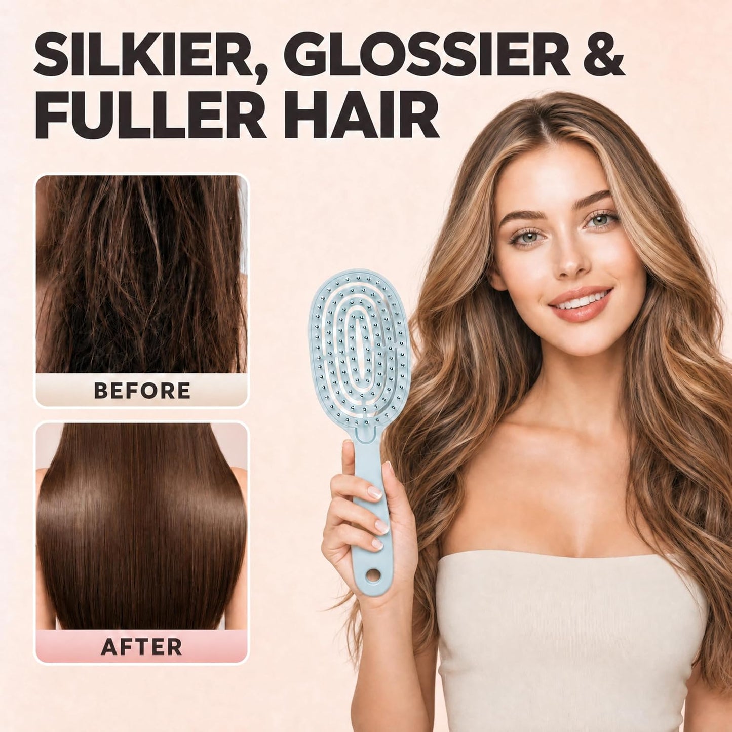 Self-Cleaning Hair Brush - Curved Vented Design for Fast Blow Drying | Mint Green, Ideal for All Hair Types