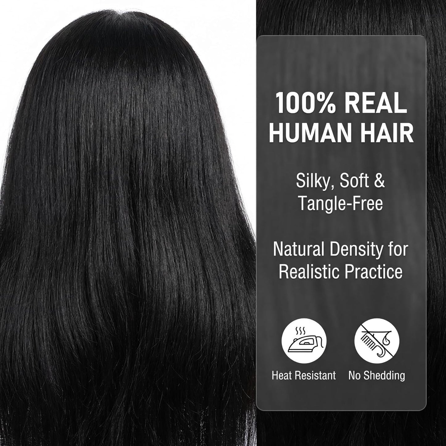 Human Hair Mannequin Head - 16 Inch Braiding Practice Head with Clamp Stand | Black