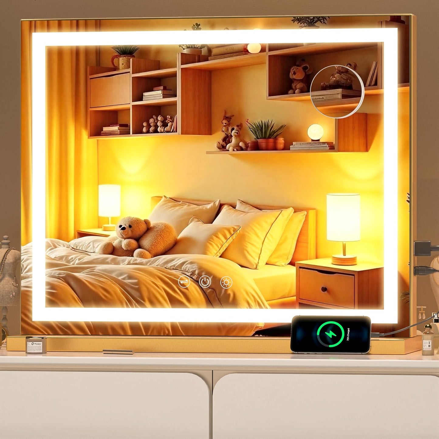 LED Makeup Mirror with Lights - 28" x 20" Dimmable Vanity Mirror | 10X Magnification, Smart Touch, USB Charging