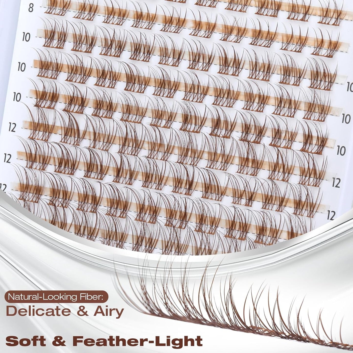 Natural Velour Brown Lash Clusters - Wispy Individual Lashes 8-14mm | CC Curl, Wide Band
