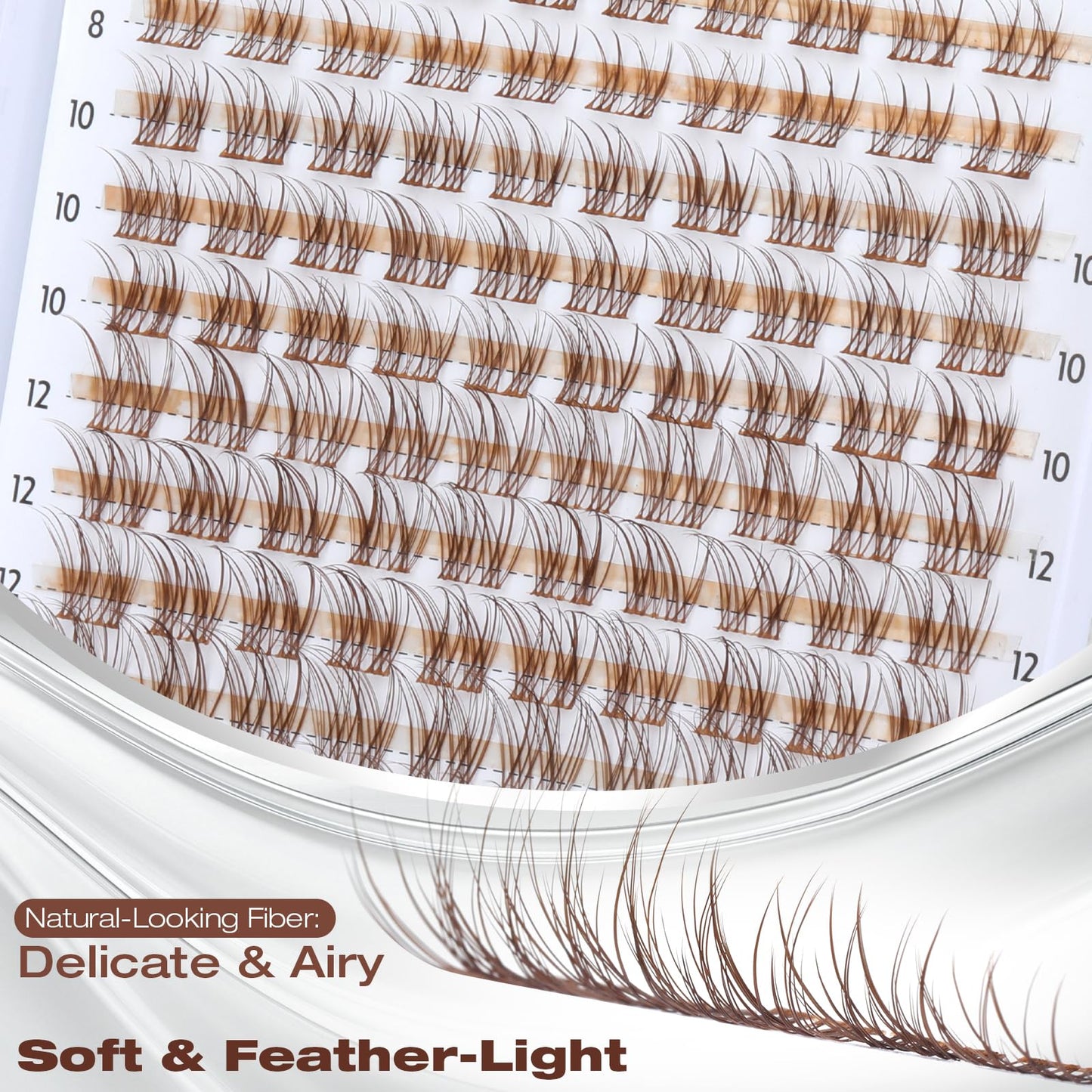 Brown Lash Clusters Natural Velour Eyelash Clusters 8-14mm Wispy Individual Lashes Light Brown Cluster Lashes CC Curl Lashes Clusters with Wide Band for Your Lashes But Better Look by Yawamica