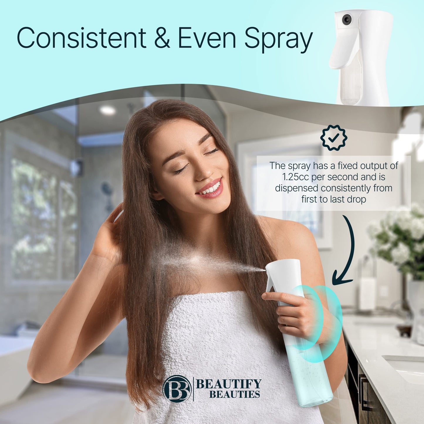 BeautifyBeauties Spray Bottle For Hair – Continuous Mister Spray Bottle for Hairstyling, Cleaning, Plants, Pets, Barbers, Salons, Essential Oil Scents (Clear, 16.9oz/500ml) 11" H x 2.6" L