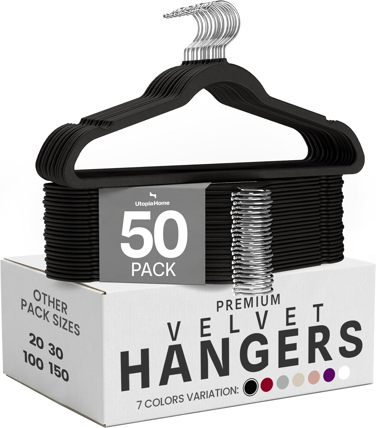 Utopia Home Velvet Hangers - Non-Slip Slim Coat & Pant Hangers | 50 Pack, 360° Swivel Hook, Black