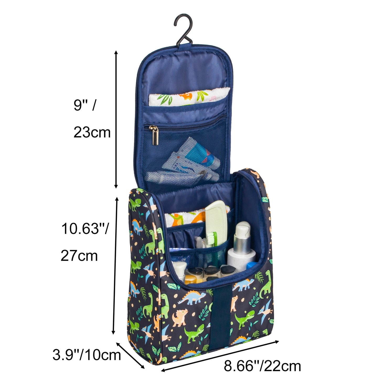 Remobia Hicol Cute Cartoon Hanging Kids Toiletry Bag Children Travel Cosmetic Makeup Organizer Wash Bag Shower bag Over Night Bag Camping Shaving Kit Bag for Boys & Girls (Dinosaurs)