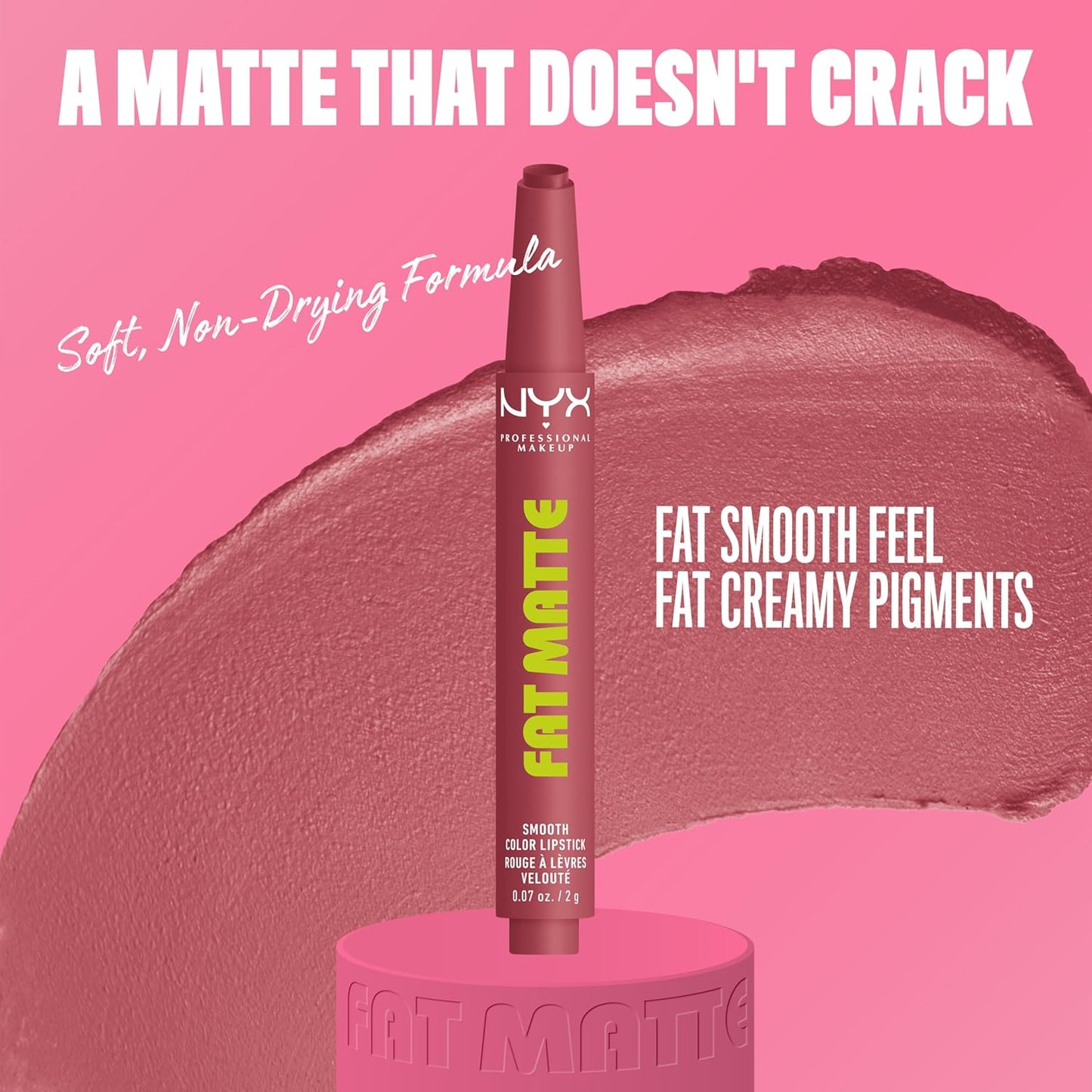 NYX Fat Matte Lipstick - Pigmented, Smoothing & Non-Drying Lip Crayon | Long-Lasting Vegan Makeup - Blush Blanket (Mauve)