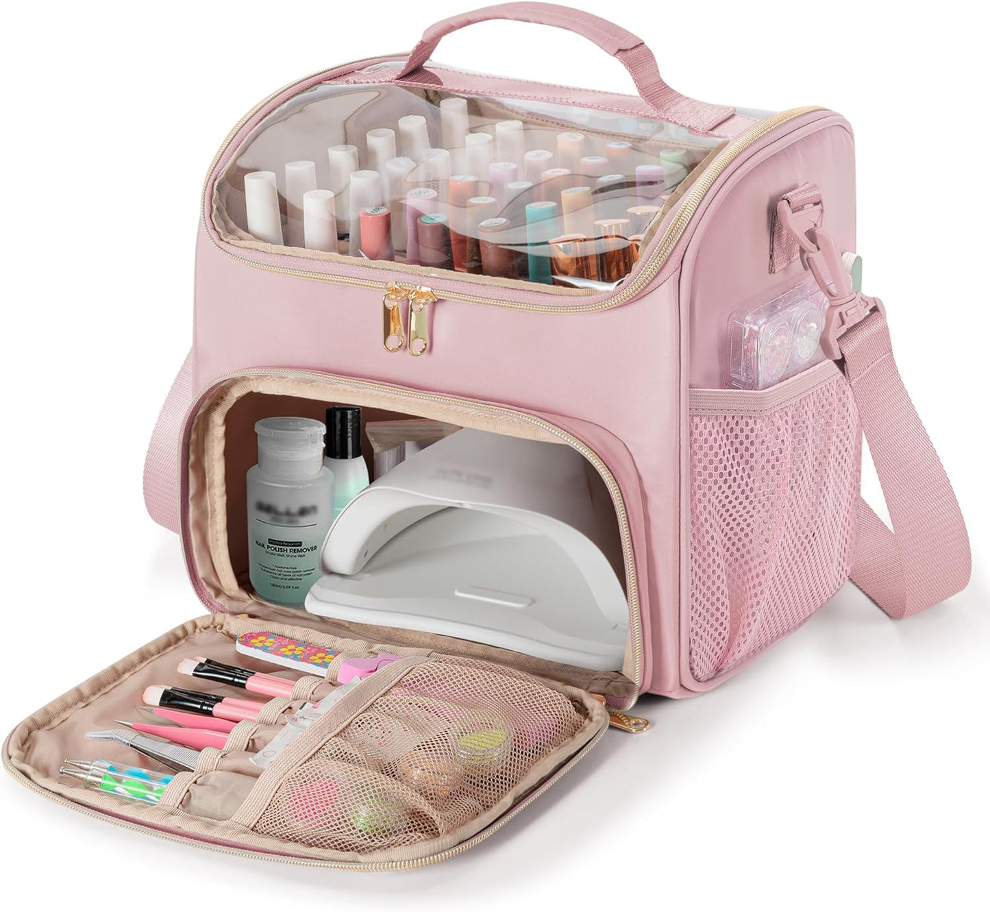 Nail Polish Organizer Bag - Double Layer Storage for 42 Bottles | Travel Case for Gel Polish & Manicure Tools - Green