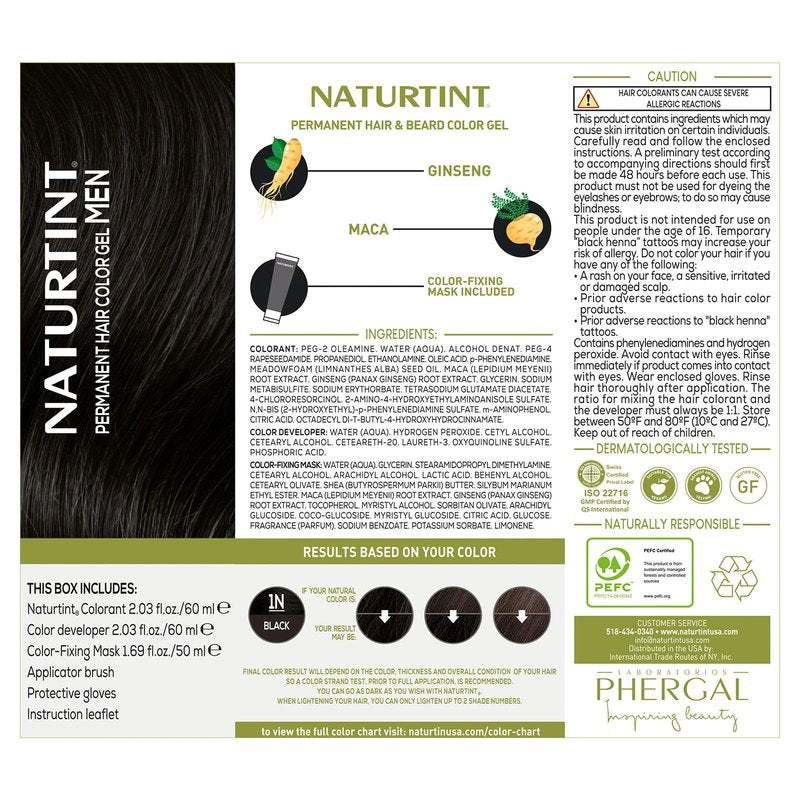 Naturtint Mens Permanent Hair Color for Hair Beard and Mustache (1N Black)