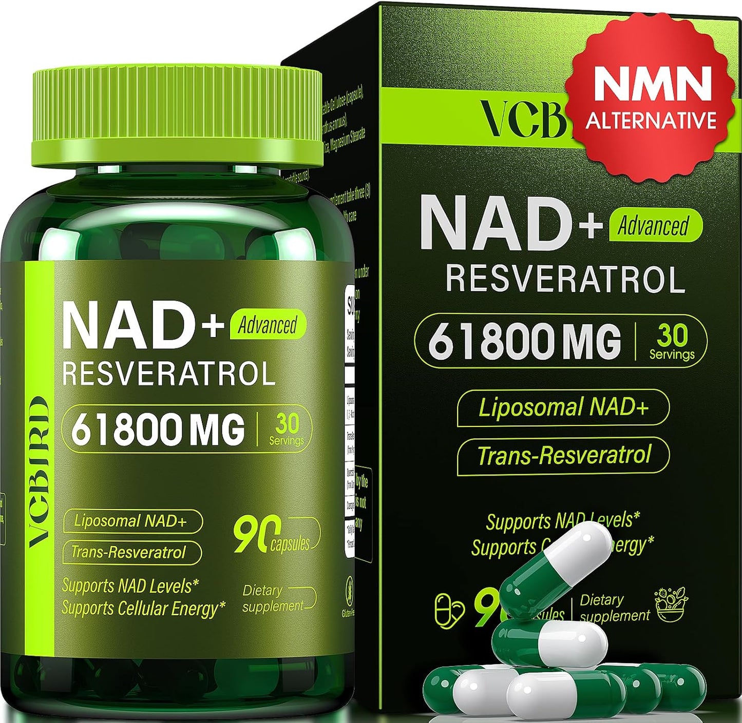 NAD Resveratrol Supplement 1200mg - Liposomal NAD+ for Energy & Healthy Aging | 90 Capsules