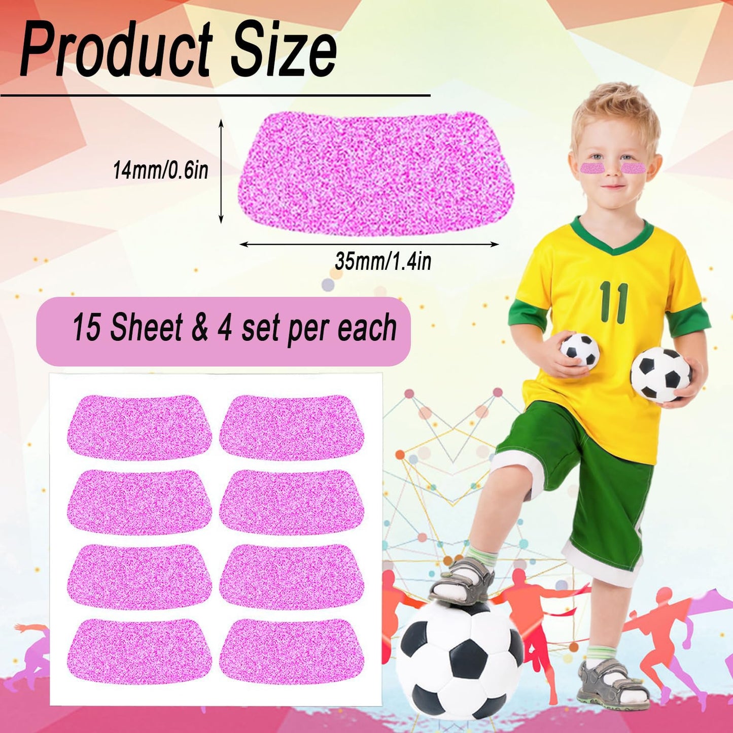 120Pcs Glitter Softball Eye Stickers Sports Eye Black Stickers for Kids Adhesive Football Eye Stickers for Team Spirit Accessories Sports Game Themed Supplies(Pink)