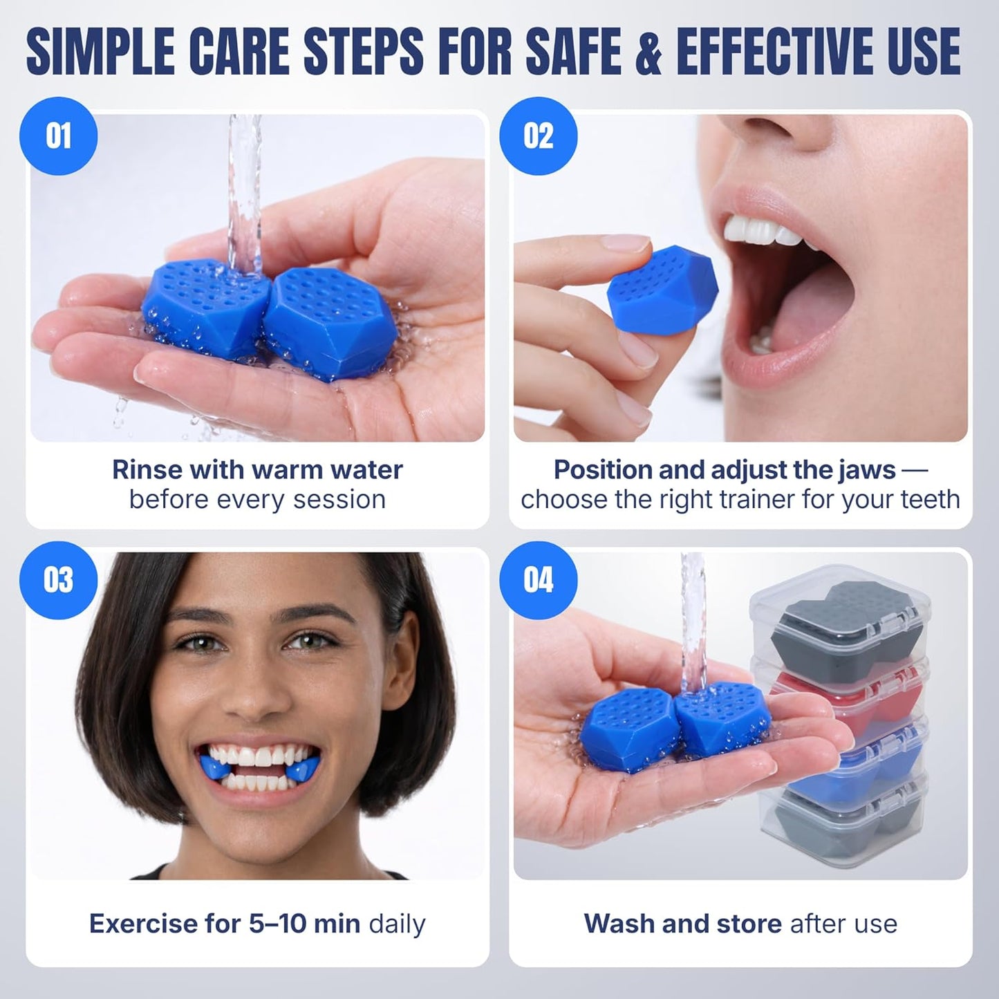 Jaw Exerciser - 4-Level Resistance Jawline Trainer | Food-Grade Silicone Double Chin Reducer for All Skill Levels