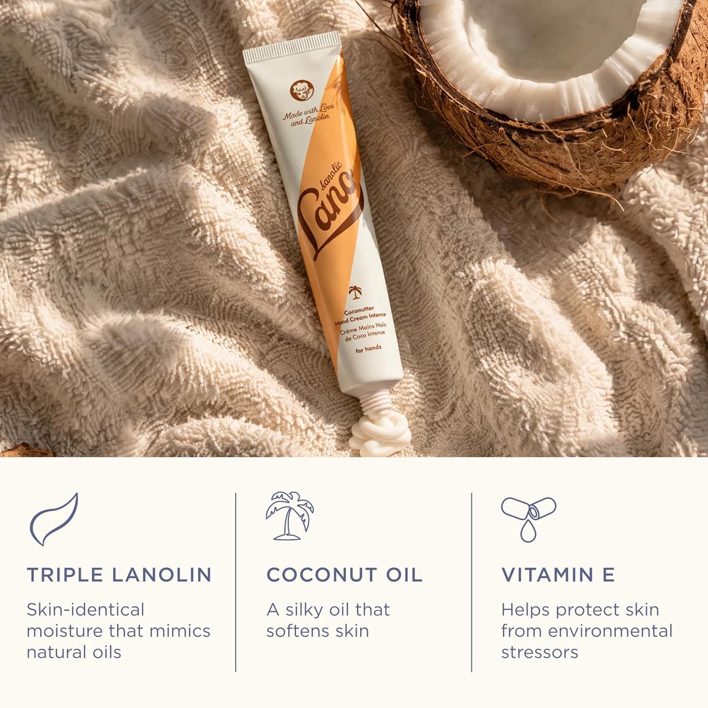 Lanolips Hand Cream - Nourishing Lanolin Lotion with Coconut Oil & Shea Butter | 50ml for Dry Cracked Hands