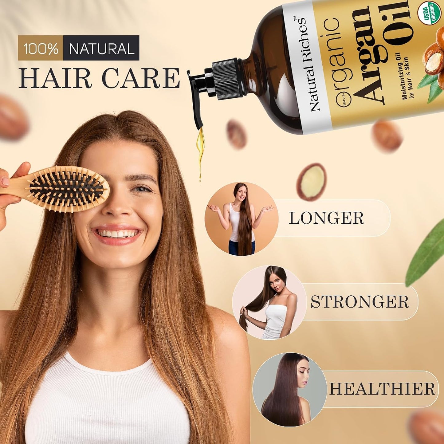 Organic Argan Oil - Cold Pressed Moisturizing Oil for Hair, Face & Skin - 16 Fl Oz Glass Bottle