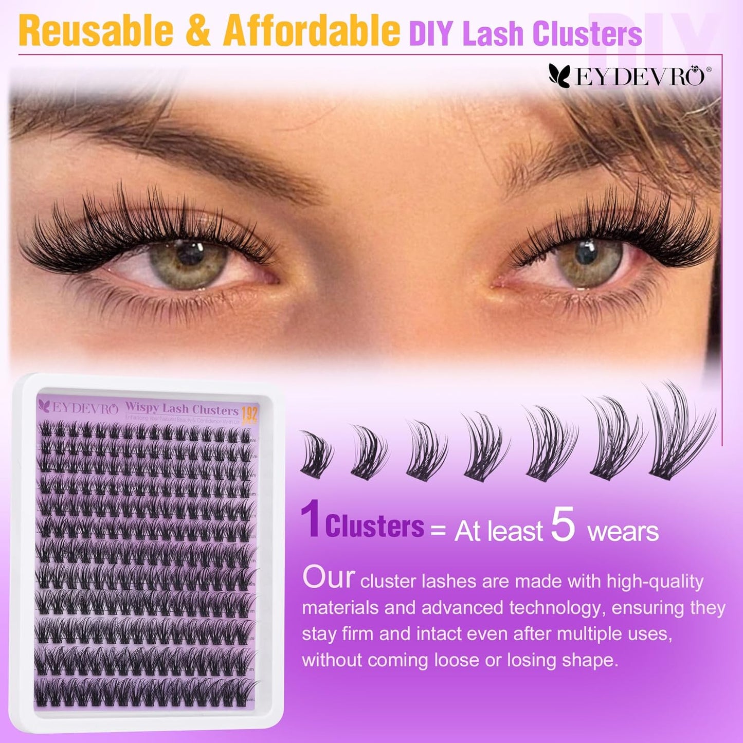 Wispy Lash Clusters - Natural 9-18mm Eyelash Extensions | 192 Pcs CD Curvature Individual Lashes for DIY Application