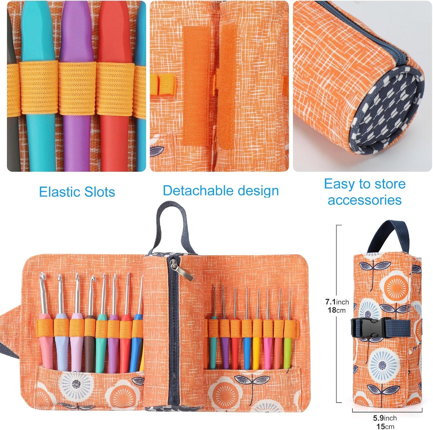 Ergonomic Crochet Hooks Set - 21 Sizes 0.5–10.0mm | Soft Grip Needles with Roll Bag for Comfort