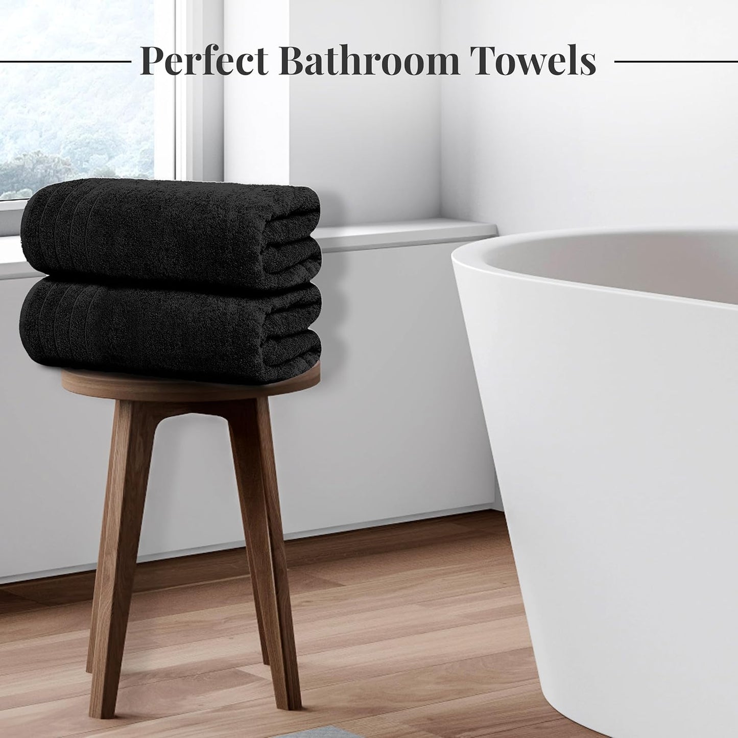 Extra Large Bath Towels - Pack of 4 | 100% Cotton, Soft & Absorbent, 30 x 60 Inches - Black