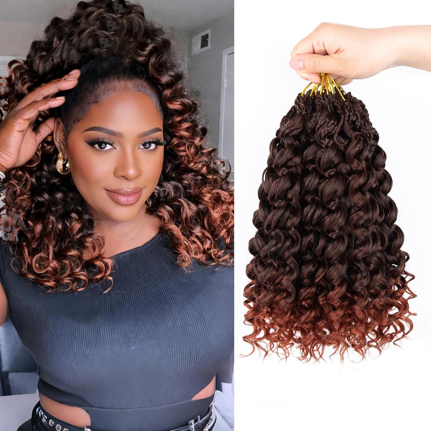 GoGo Curl Crochet Hair - 14 Inch Pre Looped Braids for Black Women | Soft Synthetic Deep Water Wave Extensions
