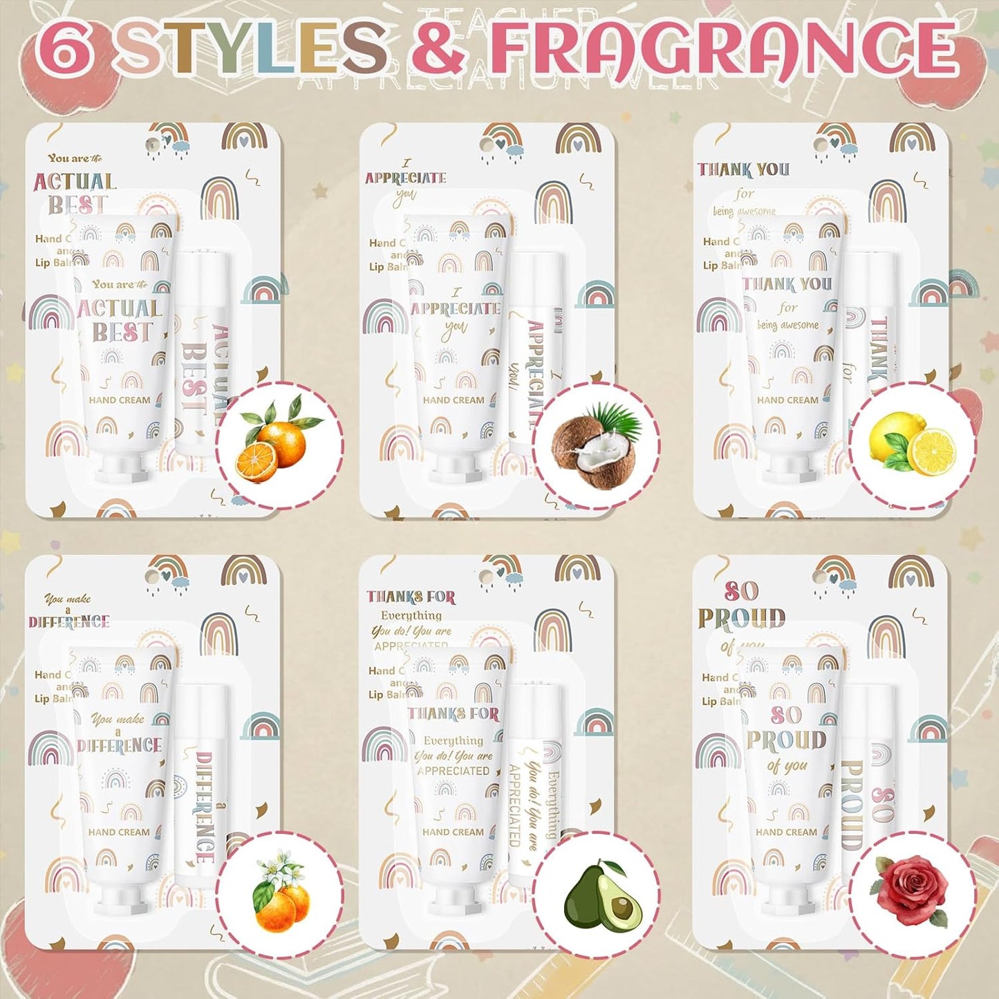 Boho Rainbow Lip Balm & Hand Cream Set - 12 Pcs Teacher Appreciation Gifts | Perfect Thank You Favors for Coworkers