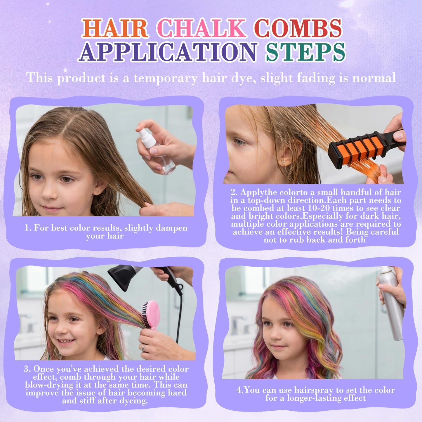 12 Colors Hair Chalk Comb, Temporary Hair Color Dye for Girls, Washable Hair Chalk with Air Bag Comb and Spray Bottle, Festive Fun Hair Chalk Combs, Birthday Christmas New Year Gifts Hair DIY Party