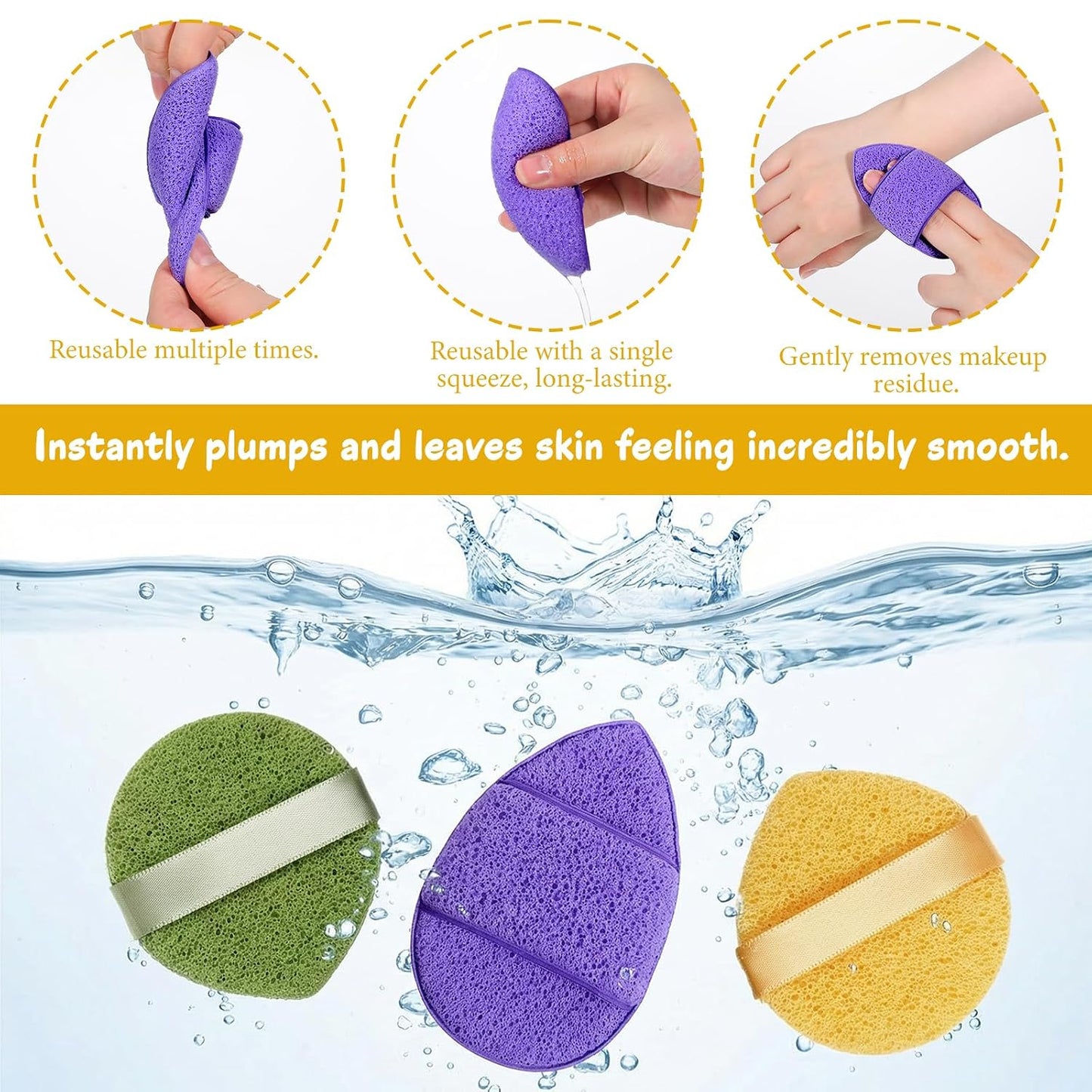 6Pcs Reusable Facial Sponges - Soft Face Scrubber Pads for Deep Pore Cleansing | 3 Colors Available