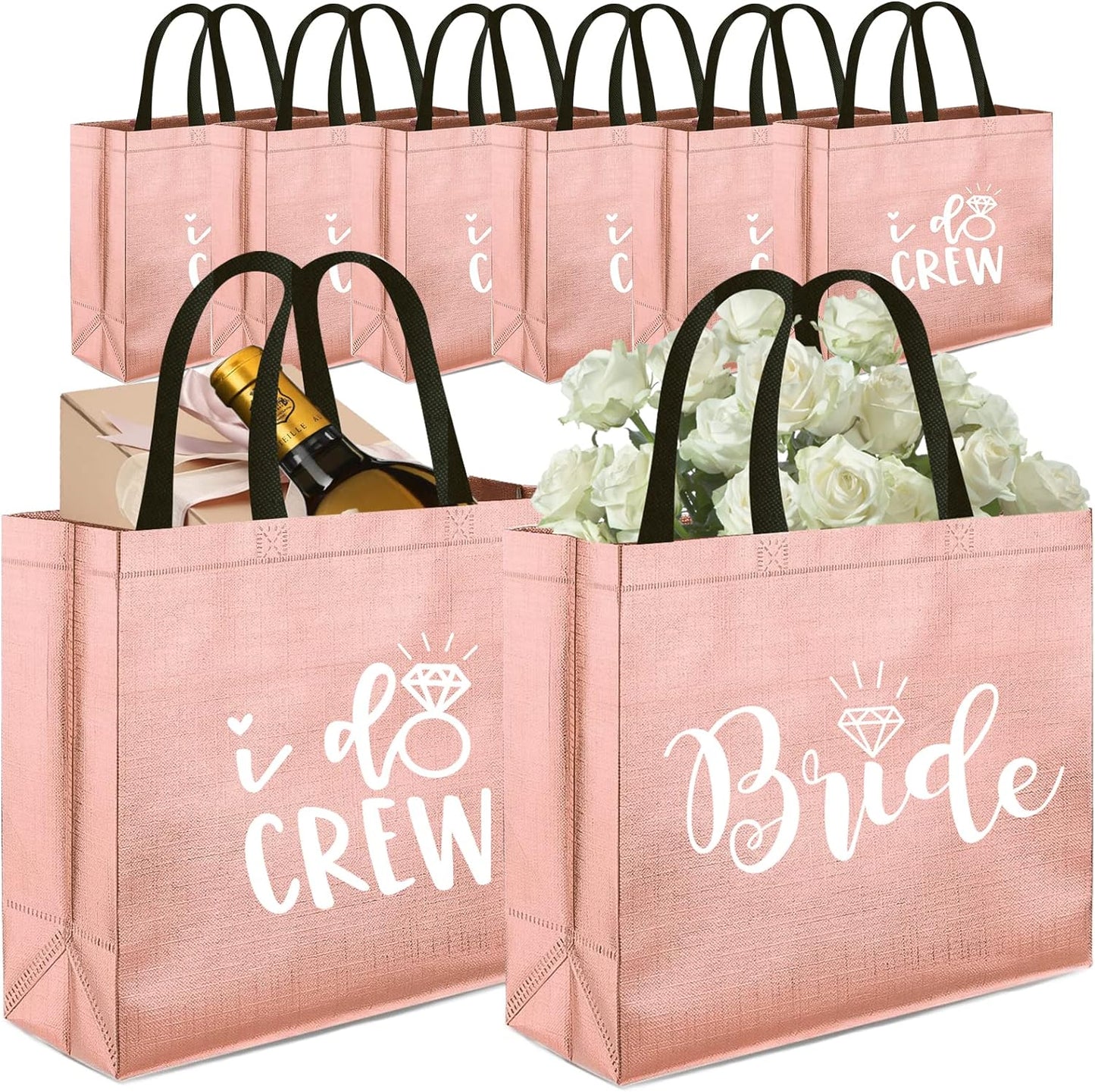 Rose Gold I Do Crew Gift Bags - 8 Non-Woven Bags for Bridesmaid Gifts | Bachelorette Party Favors