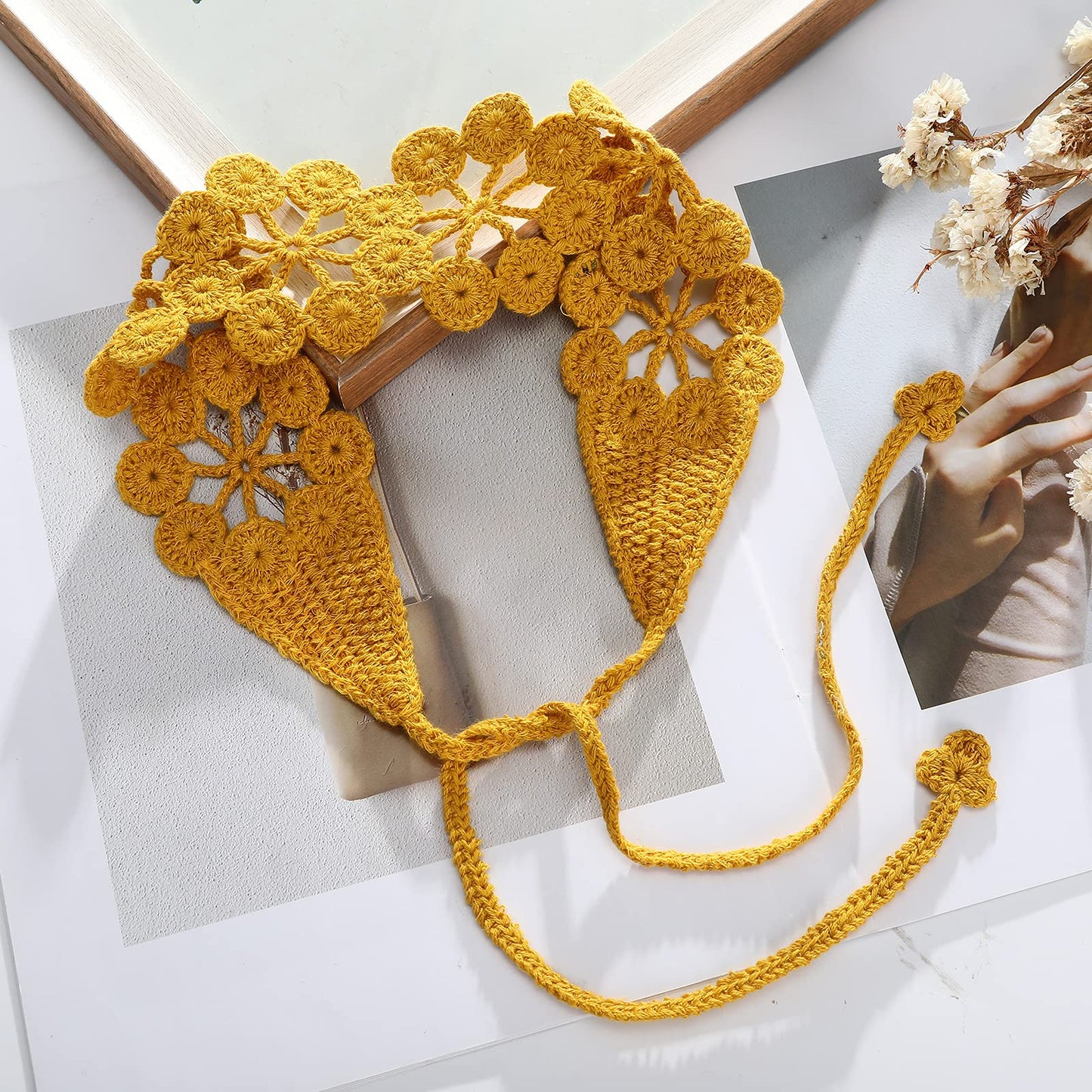 CHLINS Floral Daisy Handmade Bohemian Knit Head Wraps - 3PCS Elastic Headbands for Women and Girls