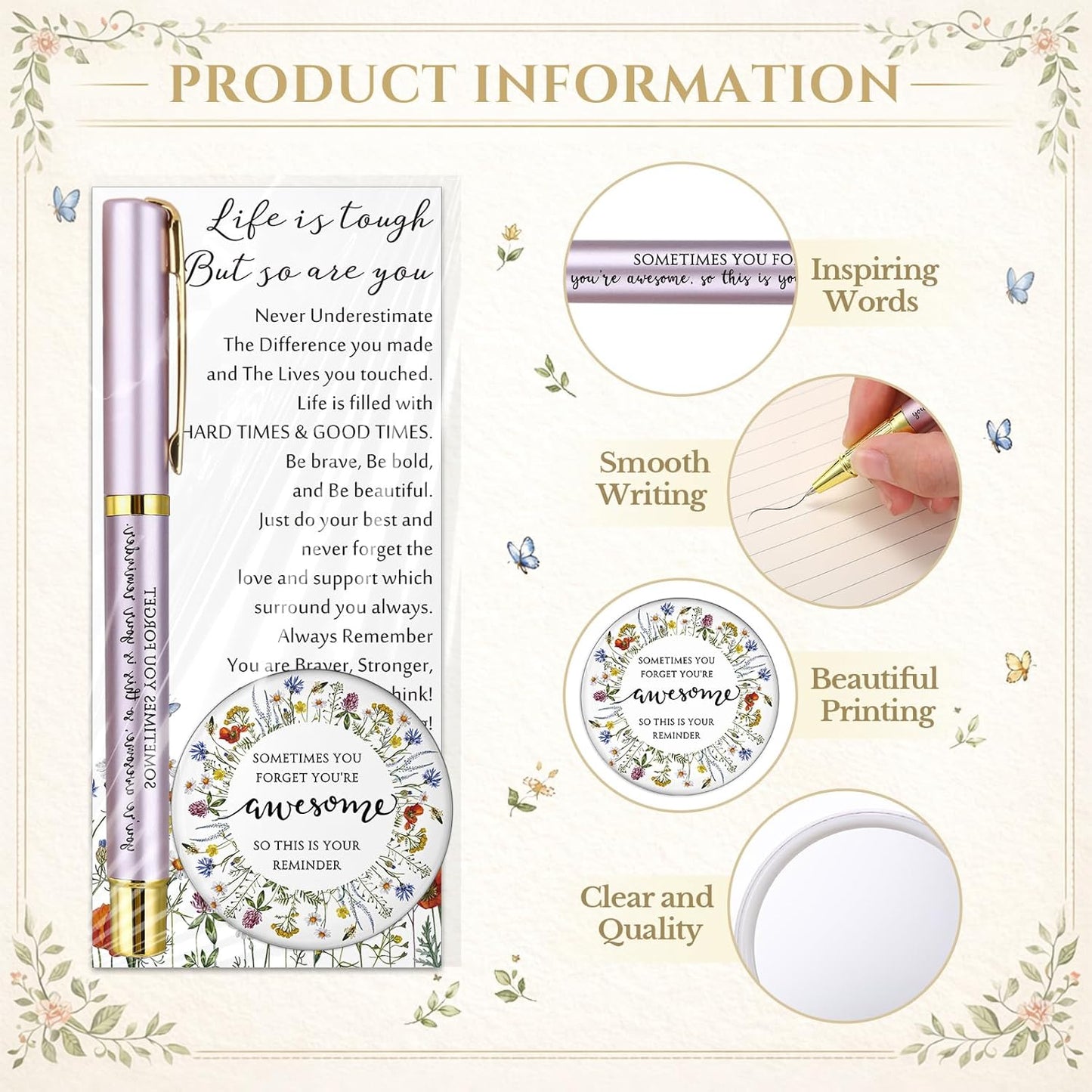 Inspirational Gifts for Women - 20 Sets Mini Compact Mirrors & Positive Pens | Perfect for Graduation, Nurses, Teachers & Coworkers
