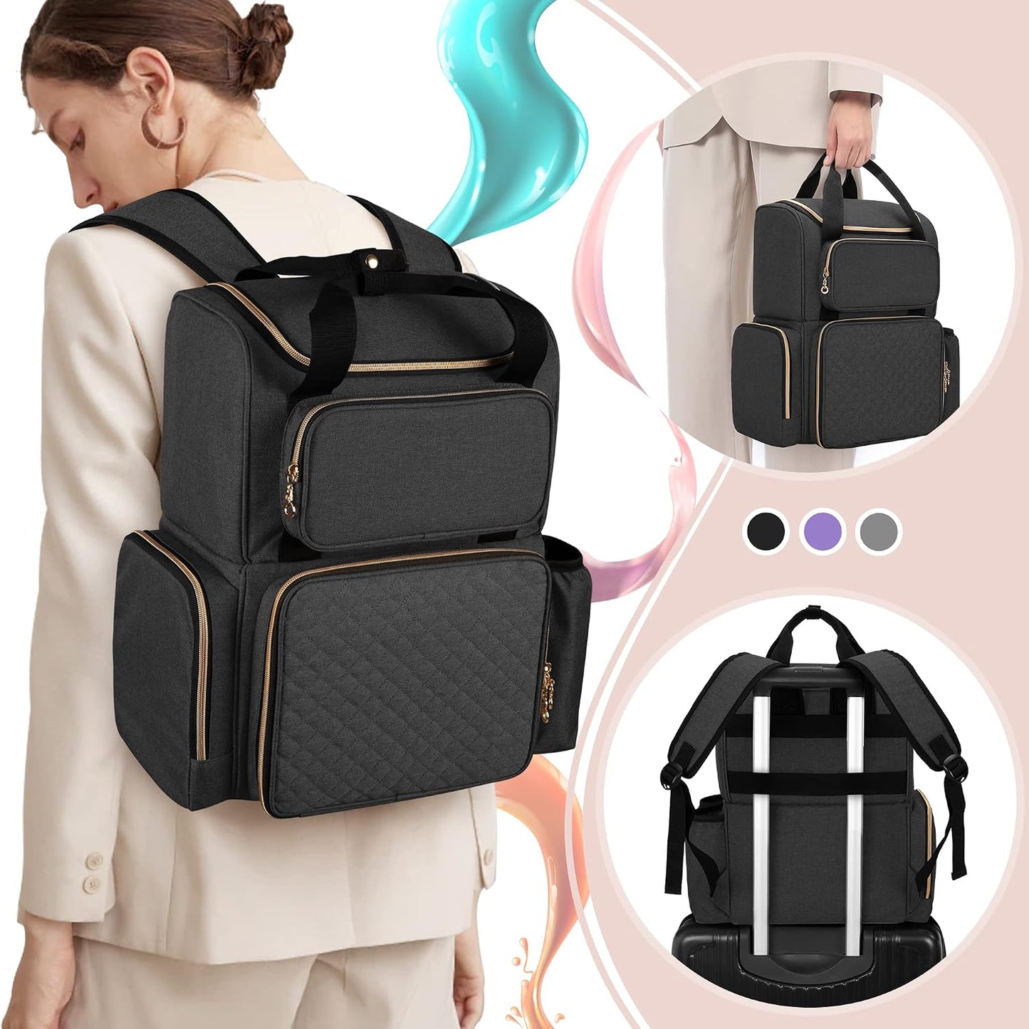 Nail Polish Organizer Backpack - Holds 70 Bottles & Lamp | Travel Bag with Removable Cases & Tool Pockets - Black
