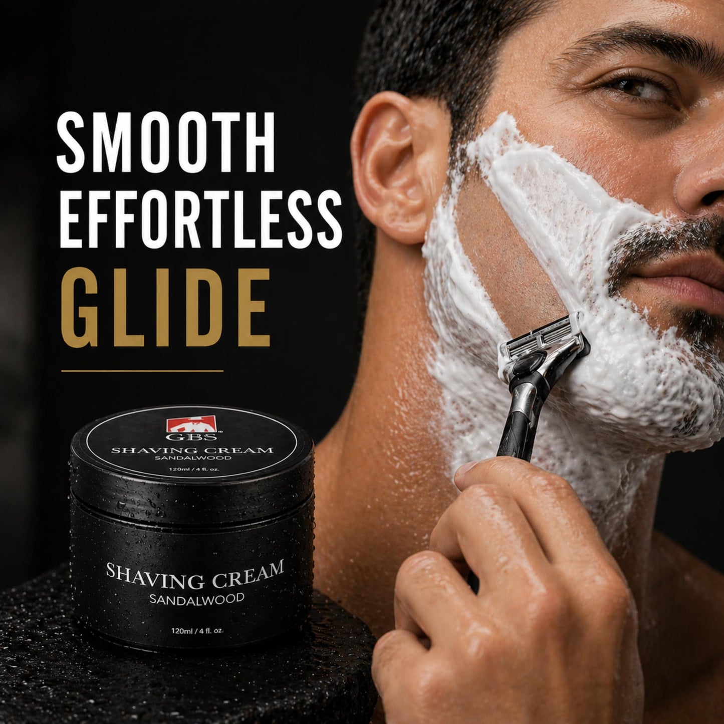 G.B.S Sandalwood Shaving Cream for Sensitive Skin, Hydrates, Nourishes for Close Smooth Shave, Protects Skin from Cuts, Bumps, Redness and Irritation Pack of 1