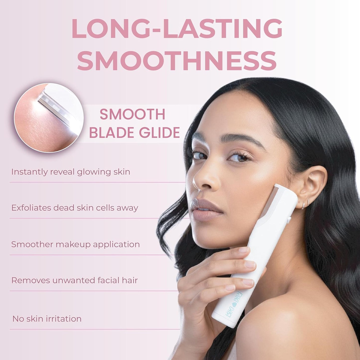 RIKI Dermaplaning Facial Tool - Stainless Steel Razor for Peach Fuzz Removal & Gentle Exfoliation | At-Home Skincare Tool