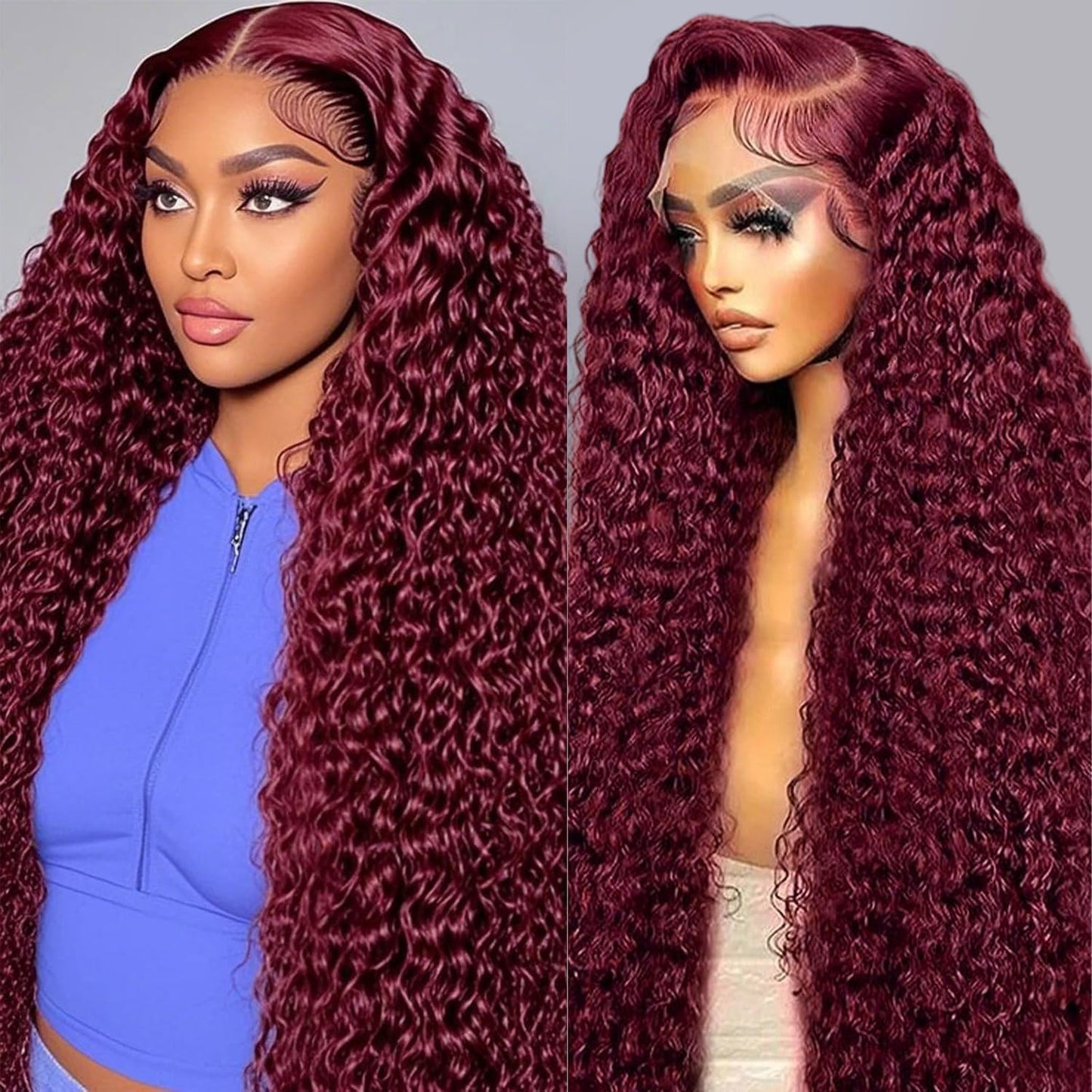 Burgundy 250 Density Human Hair Wig - 30 Inch 13x6 Deep Wave Lace Front | Pre-Plucked HD Transparent Lace Frontal for Women