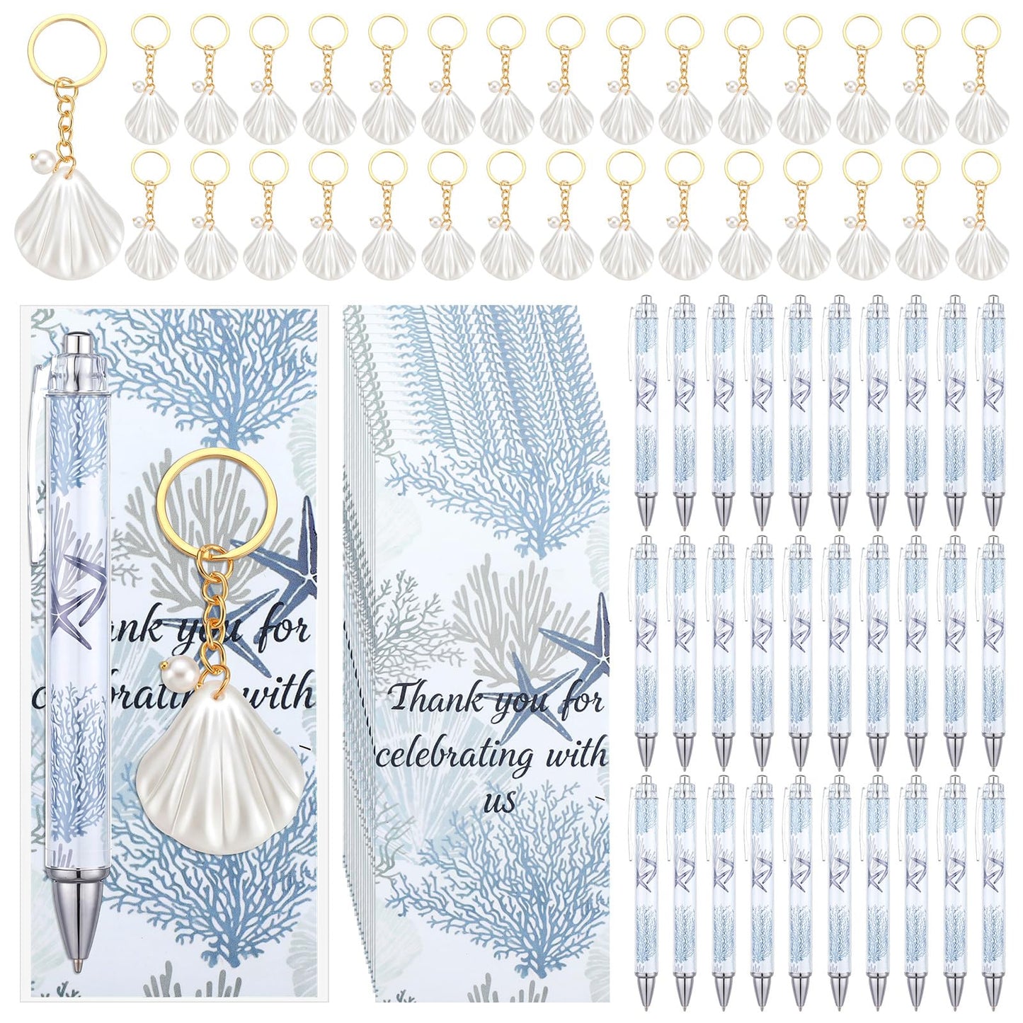 Gueevin 30 Set Beach Ballpoint Pens Seashell Keychain and Cards Beach Party Favor Last Toast on The Coast Decorations Gifts Coast Bridesmaid Bachelorette Gifts for Nautical Wedding Bridal Shower