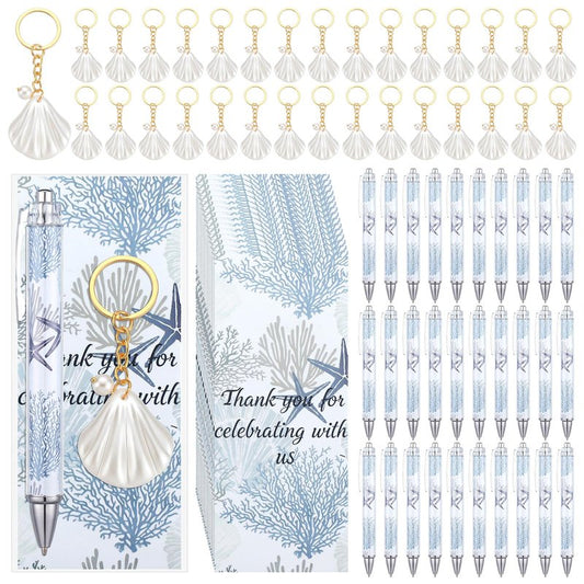 Gueevin 30 Set Beach Ballpoint Pens Seashell Keychain and Cards Beach Party Favor Last Toast on The Coast Decorations Gifts Coast Bridesmaid Bachelorette Gifts for Nautical Wedding Bridal Shower