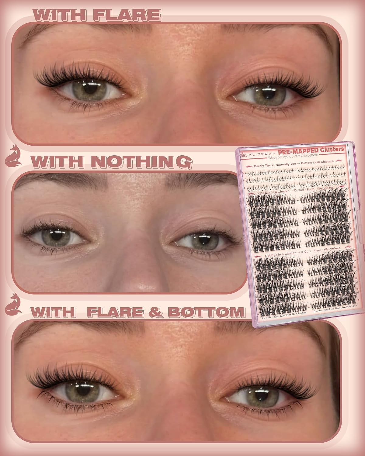 Natural Lash Clusters - Wispy Cat Eye Eyelash Extensions for Daily Wear | Pre-Mapped Bottom Lashes