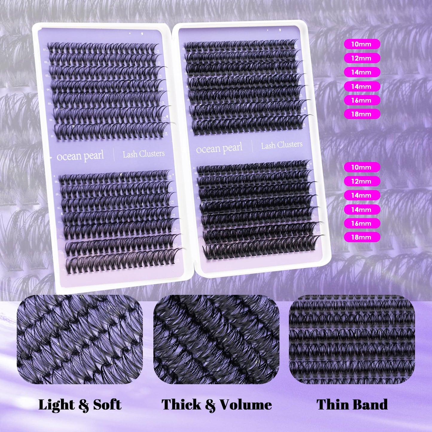 Lash Clusters 560 Pcs 30D 40D 60D 80D Eyelash Clusters 10-18mm Individual Lashes Thick Volume DIY Eyelash Extension Thin Band Eyelashes Cluster Extensions Soft False Eyelashes at Home-30+40+60+80D