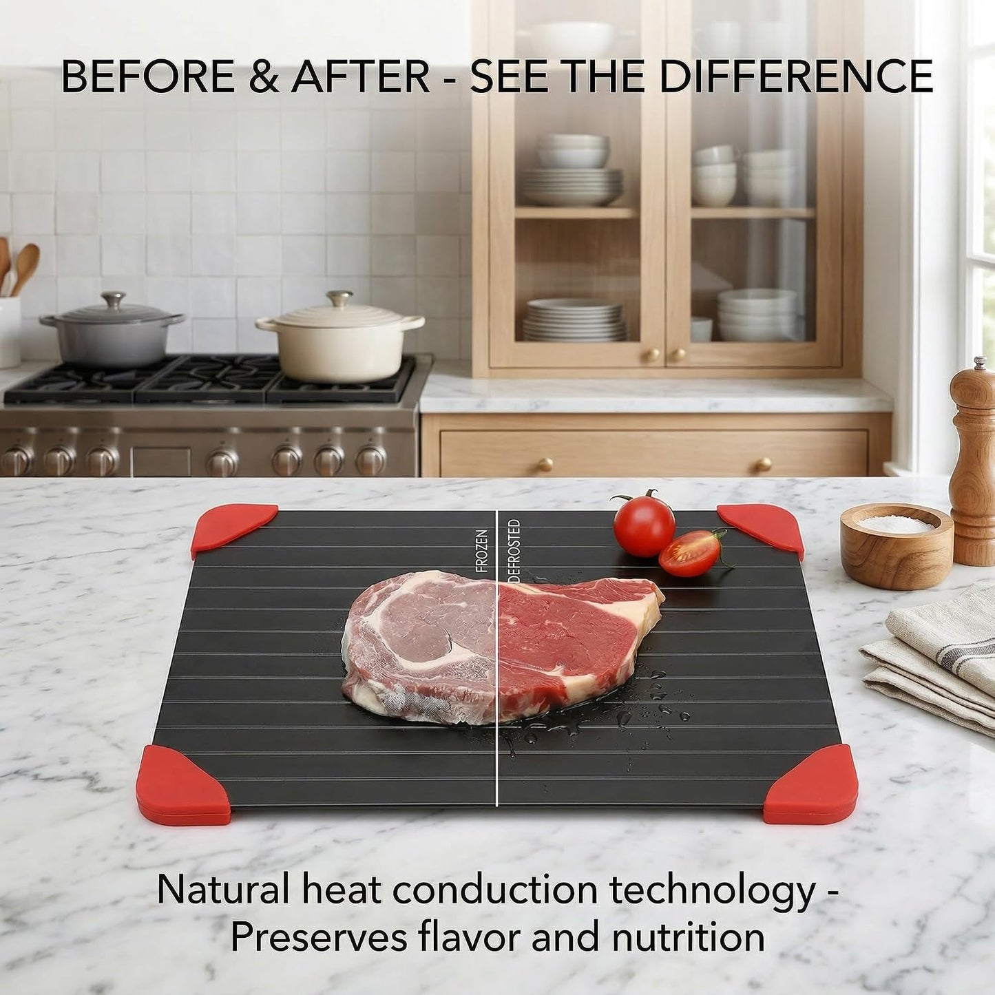 Defrosting Tray for Frozen Meat - Rapid Thawing Plate for Fish & Food | Small Kitchen Mat