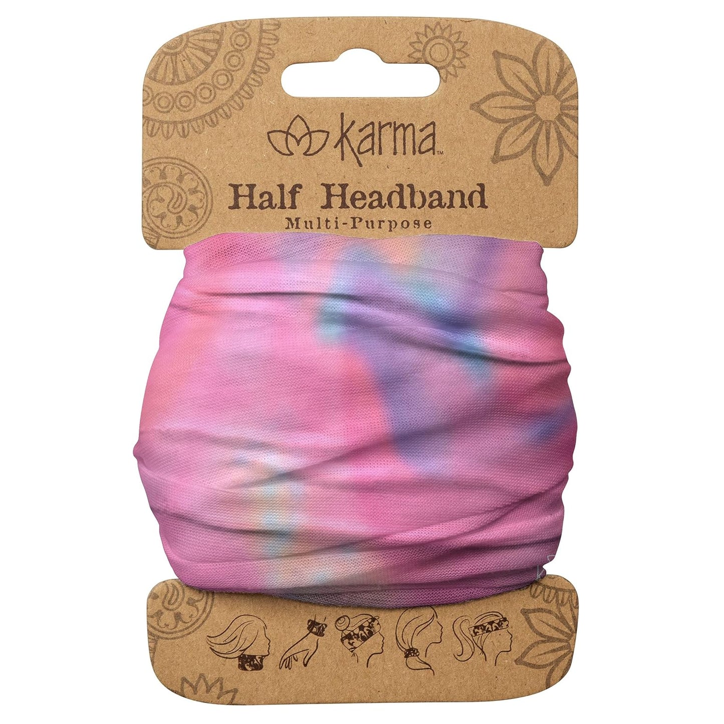 Floral Headband for Women | Stretchy Fabric Hair Scarf - Light Tan & Blue - Medium Size