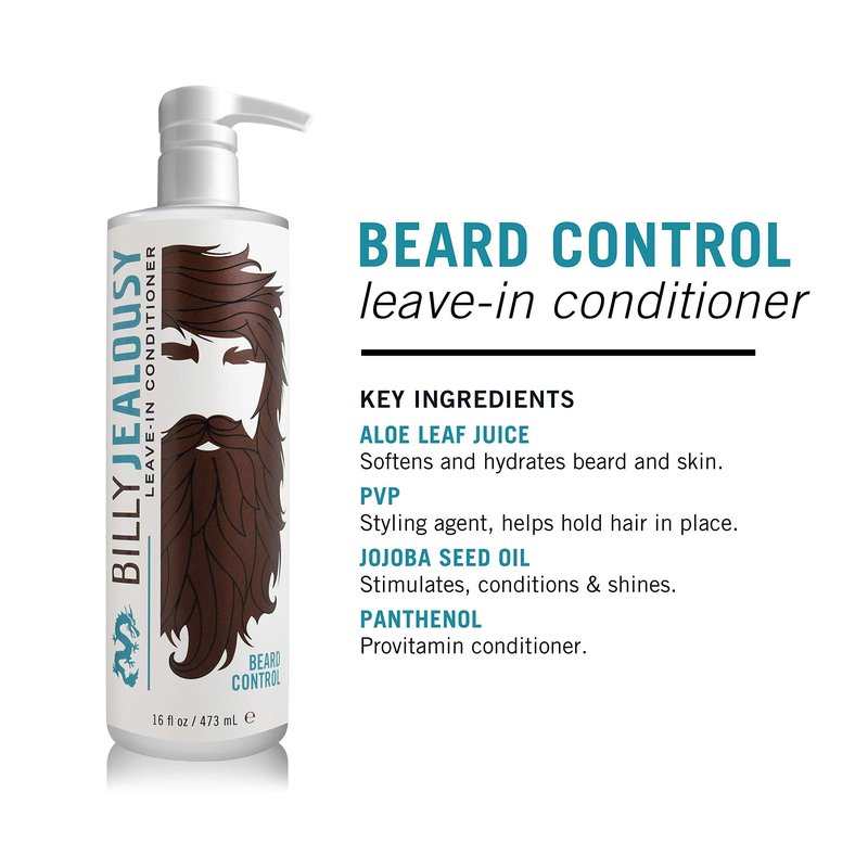 Billy Jealousy Beard Control Leave In Beard Conditioner for Men with Aloe Leaf Juice and Jojoba Seed Oil, Softens Hair and Skin, Light Hold with Matte Finish, 16 Fl Oz