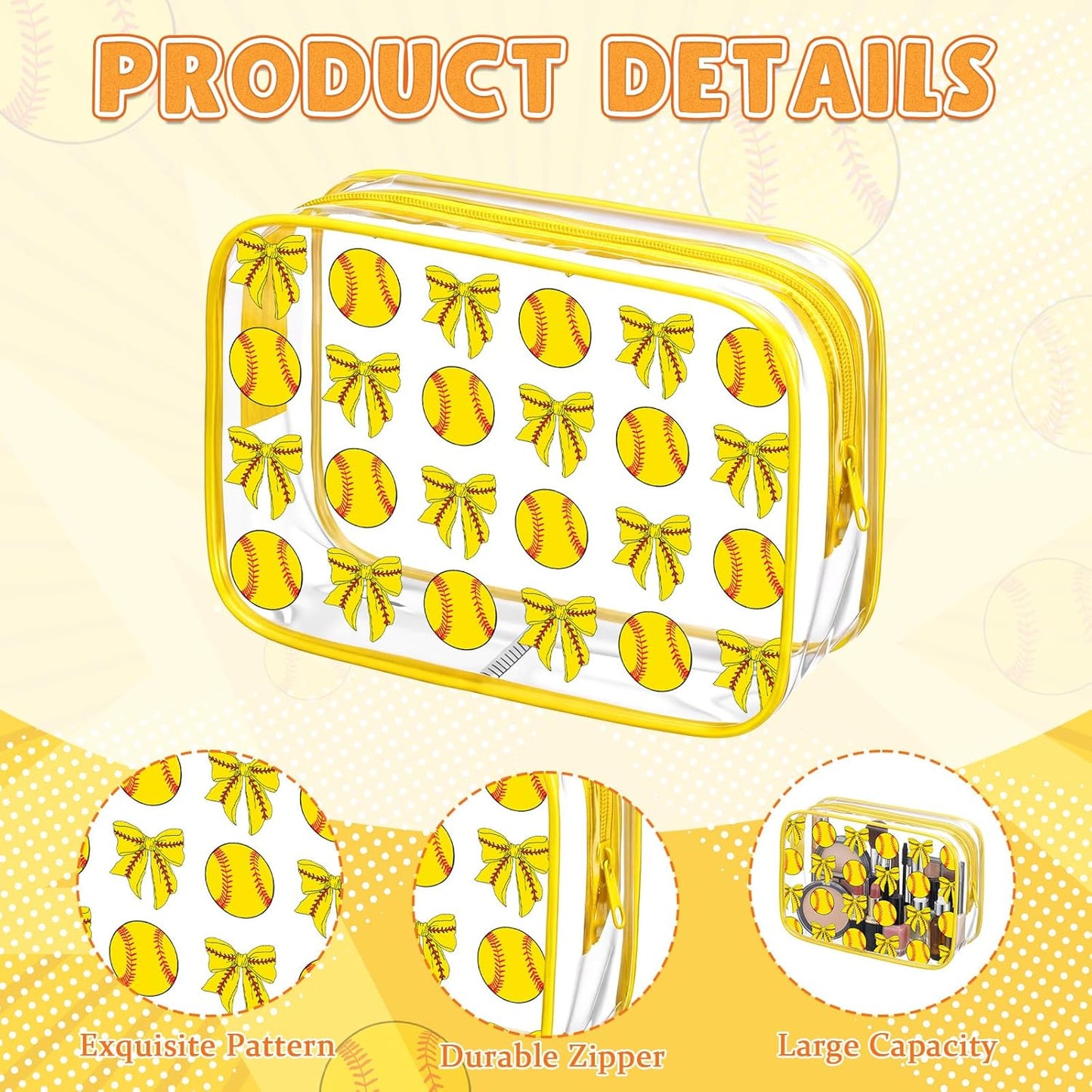 Clear Makeup Bags - 24 Pcs Zippered Party Favor Goodie Bags for Women's Team Gifts | Softball Birthday Decorations