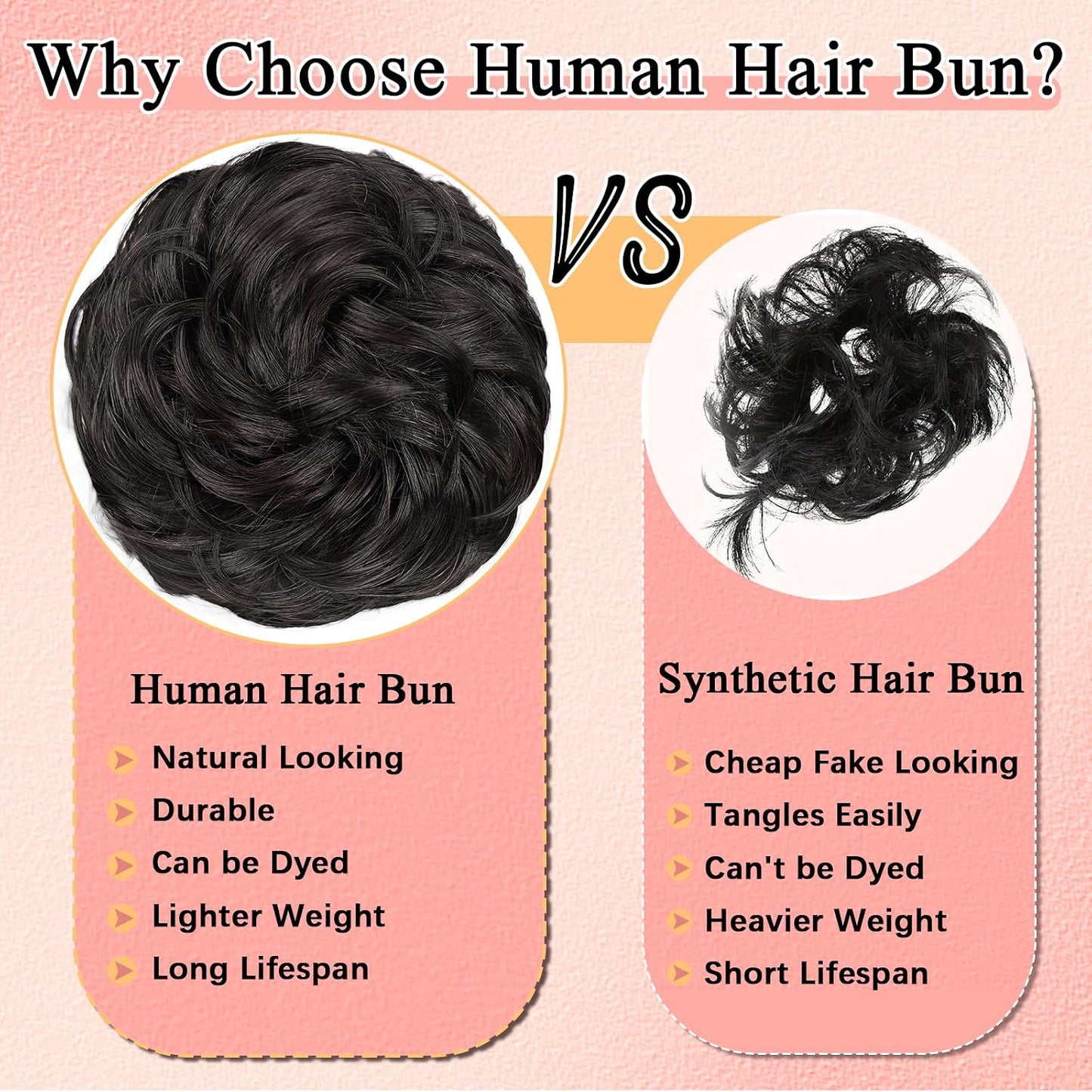 Messy Bun Hair Piece - Real Human Hair Thick Fluffy Donut Updo | Natural Black Ponytail Extension