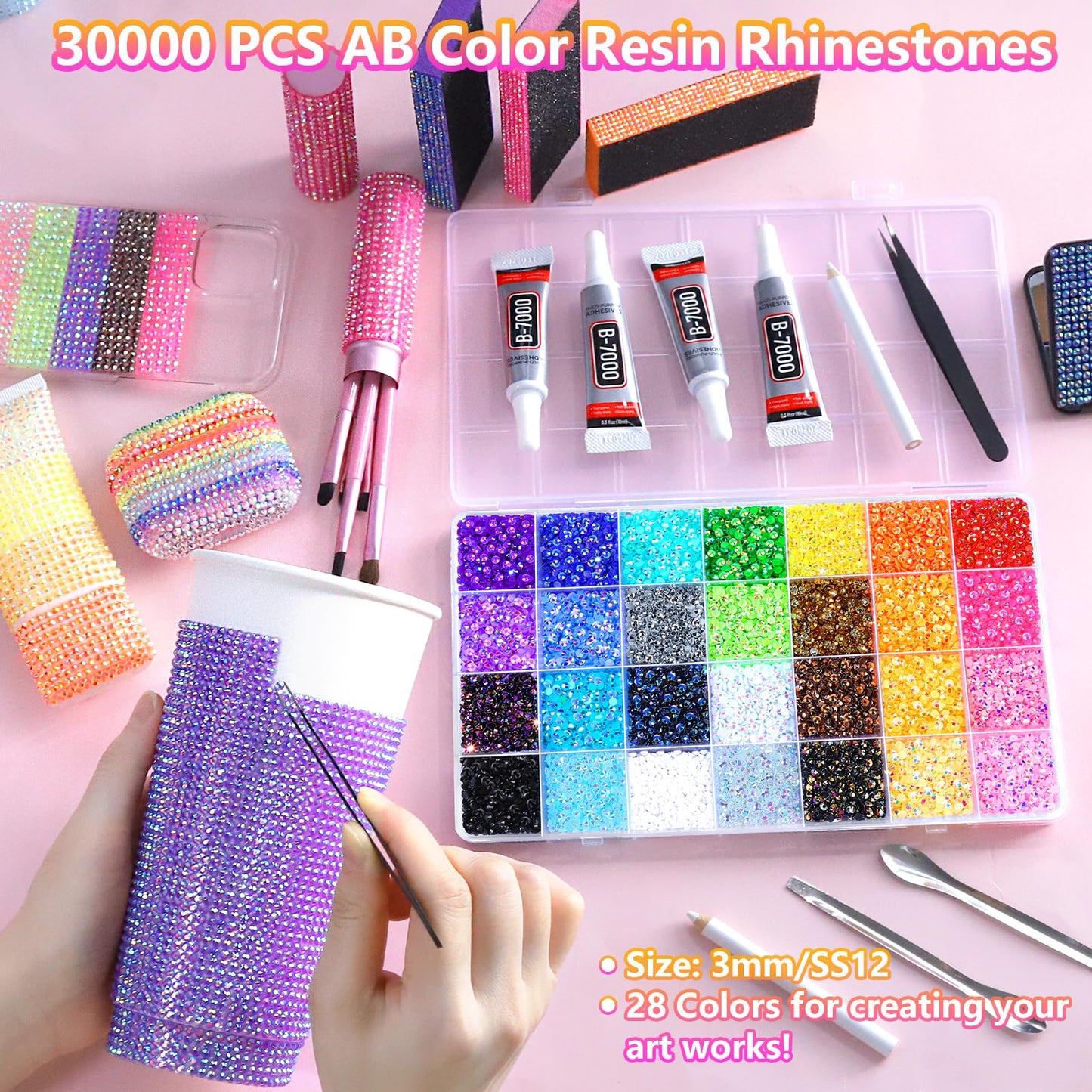 FANDAMEI 51200Pcs Bedazzling Kit, Rhinestones for Bedazzling,Rhinestone Kit