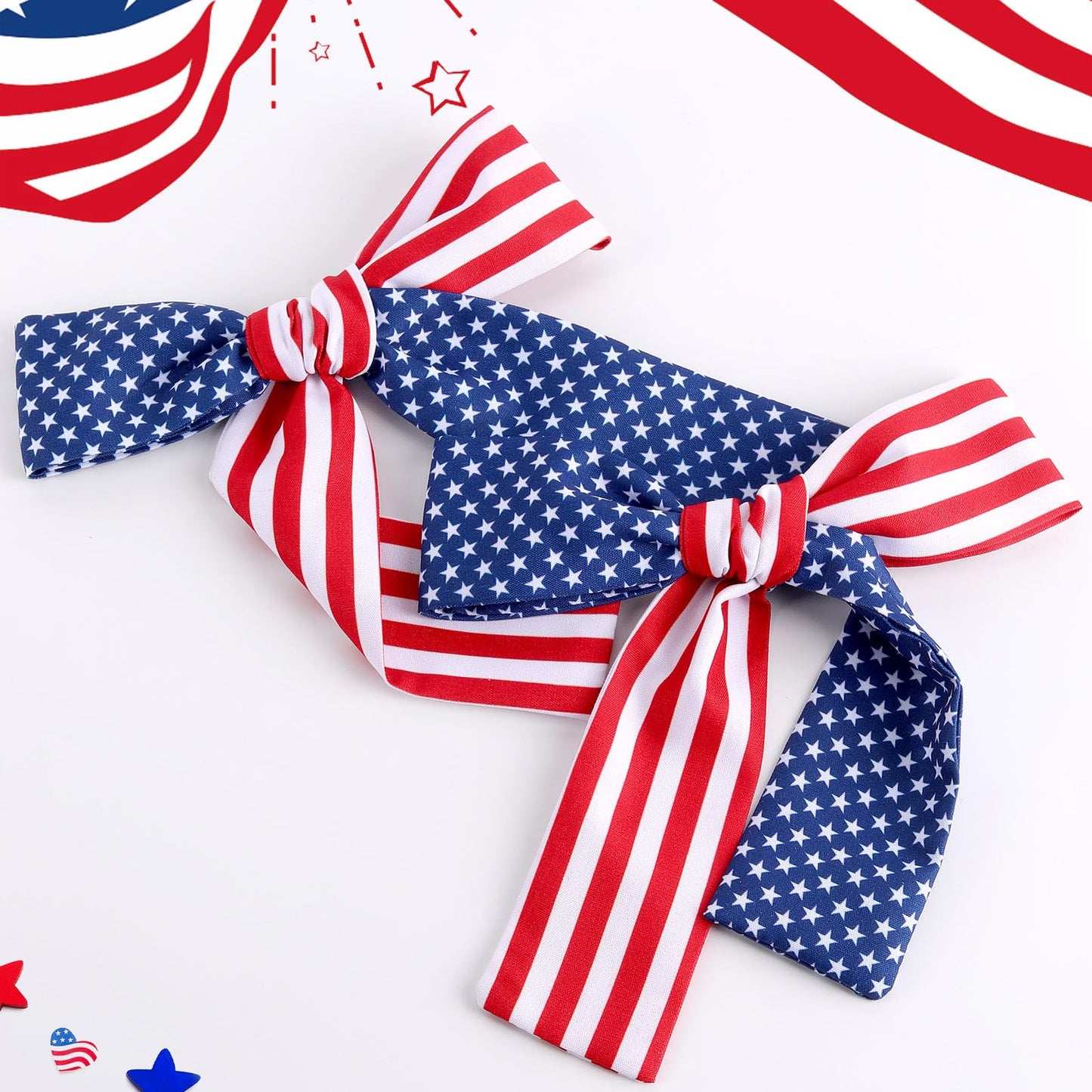 NCMAMA 2PCS 4th of July Hair Bows for Girls, Patriotic Hair Bow Clips for Independence Day, American Red White and Blue Hair Accessories, Hair Barrettes for Toddler Children Kids (American Flag-A)