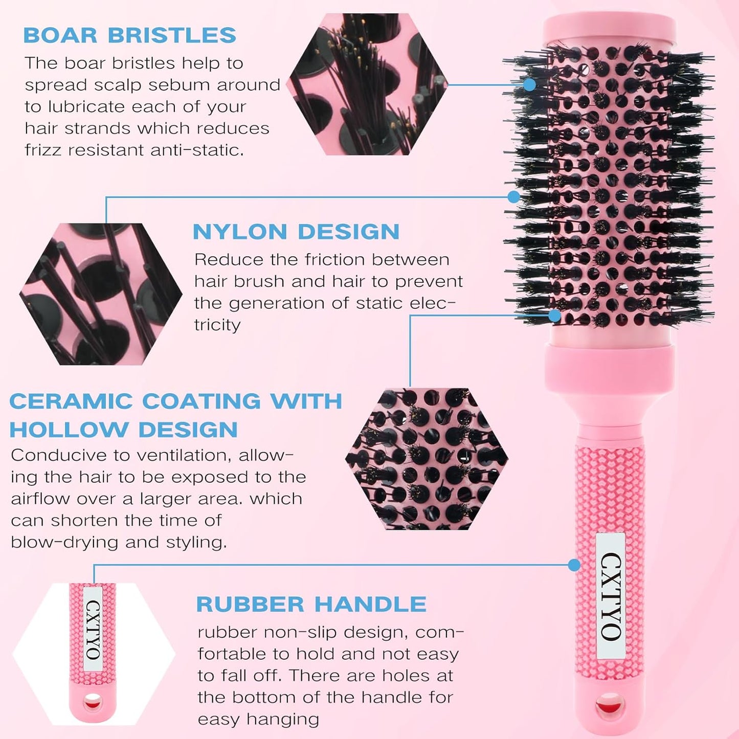 Medium Round Hair Brush - Nano Thermal Ceramic & Ionic Tech for Blowouts, Curling & Straightening | 2.9 Inch Barrel