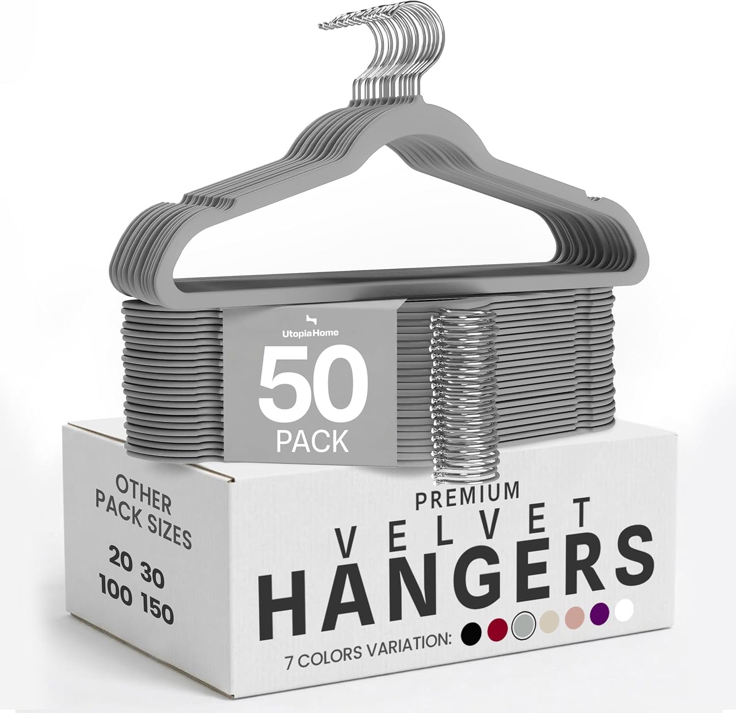 Utopia Home Velvet Hangers - Non-Slip Slim Coat & Pant Hangers | 50 Pack, 360° Swivel Hook, Black