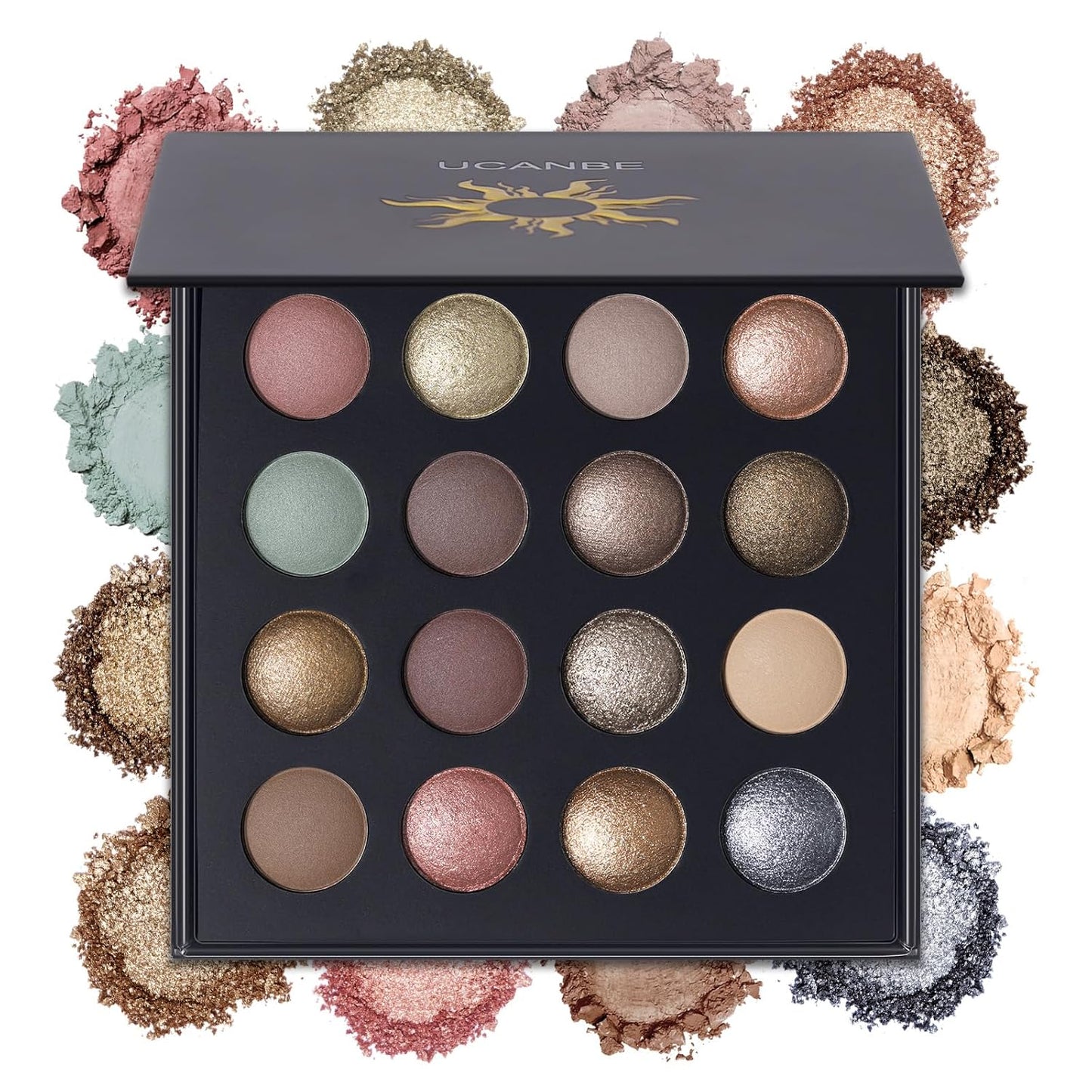 UCANBE Baked Eyeshadow Palette - 16 Highly Pigmented Nude Shades | Matte & Glitter Finish