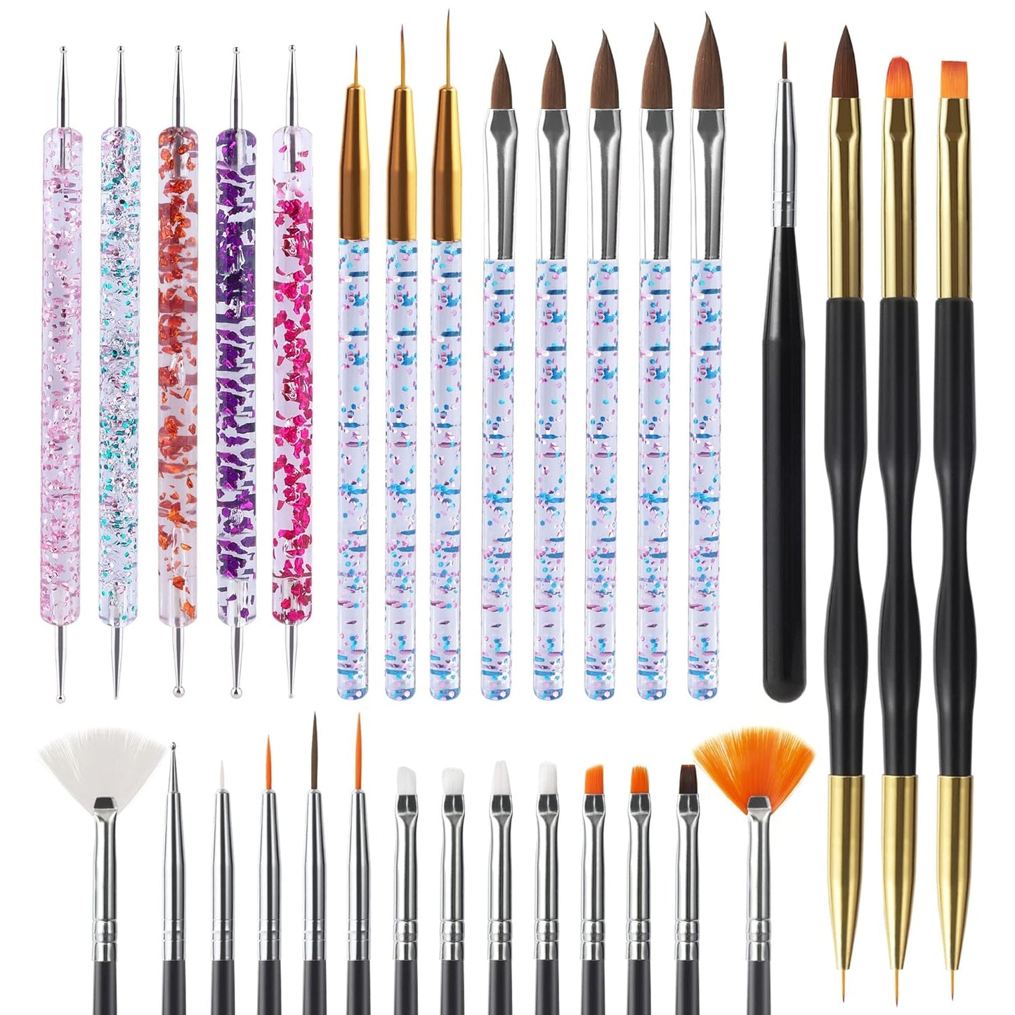 Artdone Nail Art Brush Set - 31 Pcs Professional Tools for Gel Polish Design | Dotting, Striping & Dust Brushes