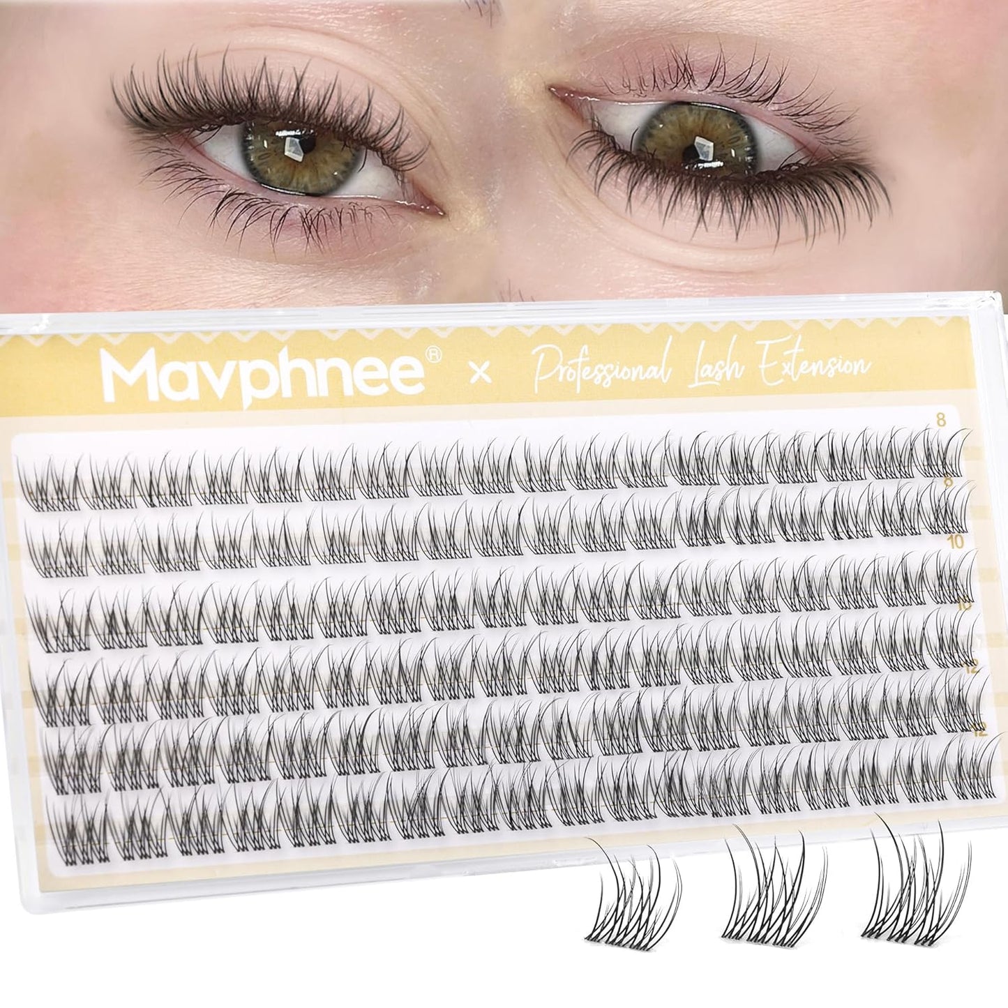 Natural Cluster Eyelash Extensions - Short Lash Clusters 8-10-12MM | CC-Curly Wispy Individual Lashes, 144 Pcs