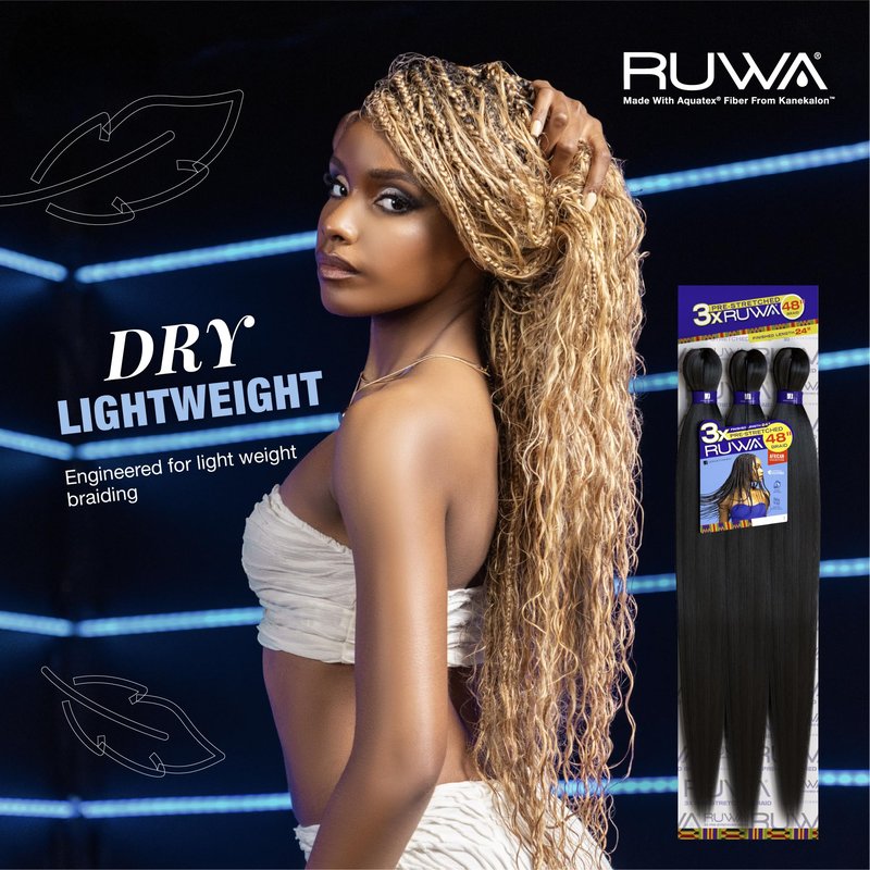 Sensationnel Ruwa prestretched braiding hair - 3x 48 inch water repellent kanekalon fast dry synthetic sports itch free (1 pack, 1B OFFBLACK)