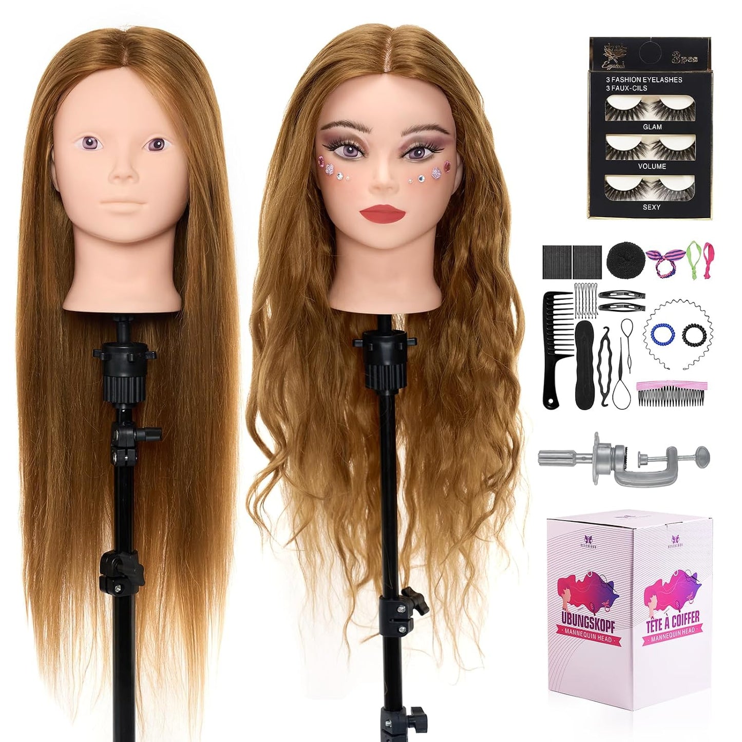 28-Inch Real Hair Mannequin Head - Cosmetology Styling Tool for Braiding, Curling & Cutting | Blonde